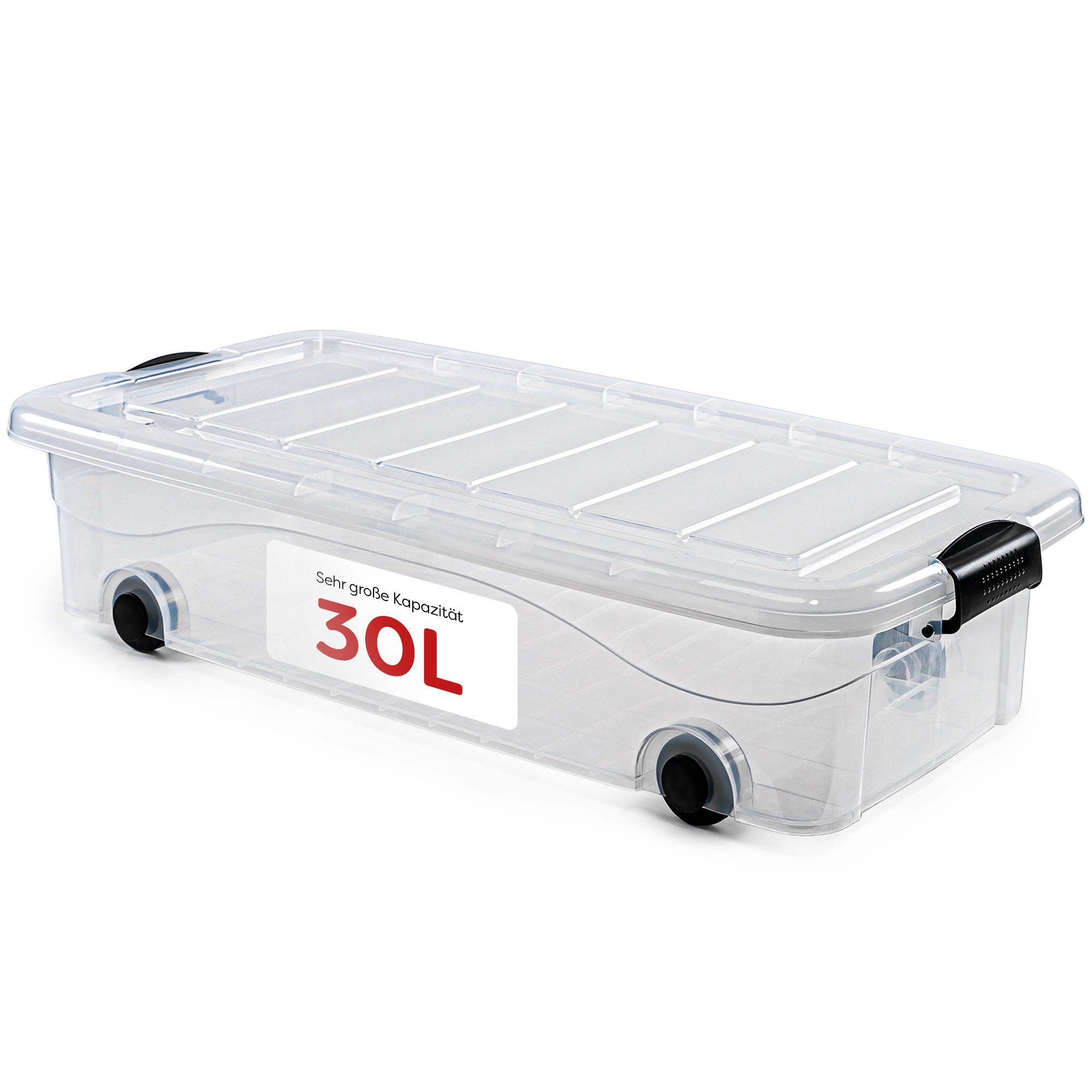 KONZEPT Aufbewahrungsbox Unterbett Plastikbox mit Rollen und Deckel, Platz sparen & Ordnung schaffen,Volumen: 30 Liter