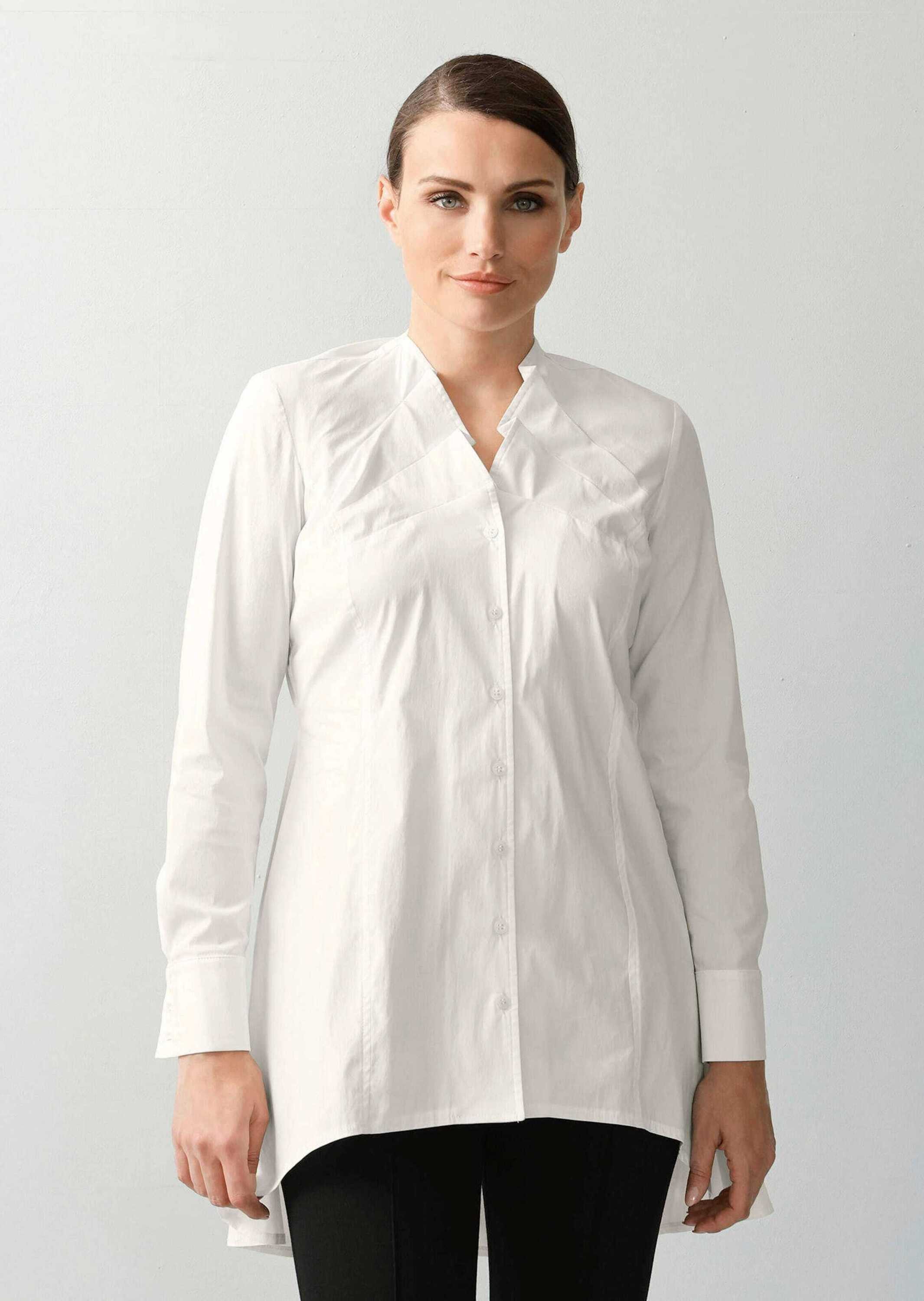 Langarmbluse Longbluse mit Zierfalten