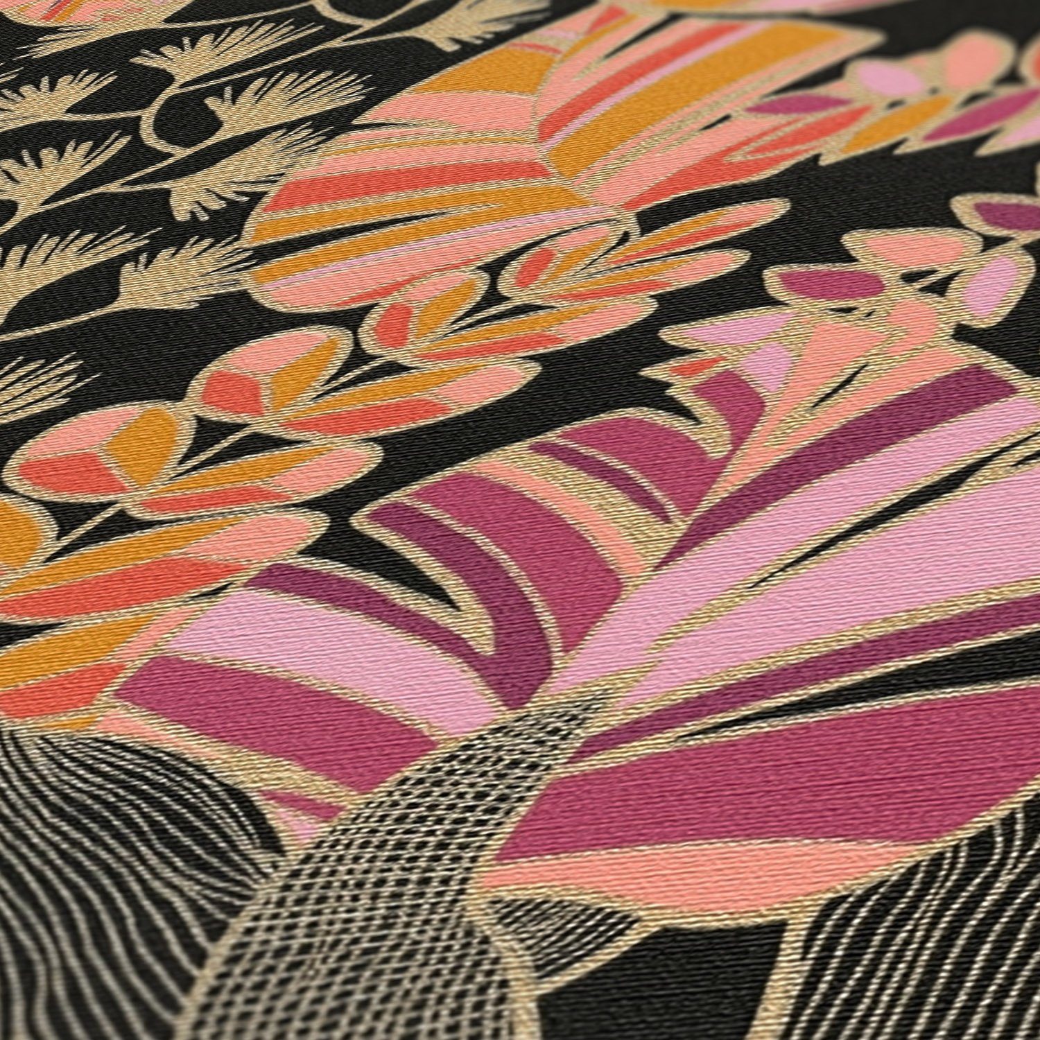 mit Tapete A.S. bunt,orange,pink Tapete Blättern Création (1 Antigua Bunt St), geprägt, Retro Vliestapete matt, Pflanzen Floral,