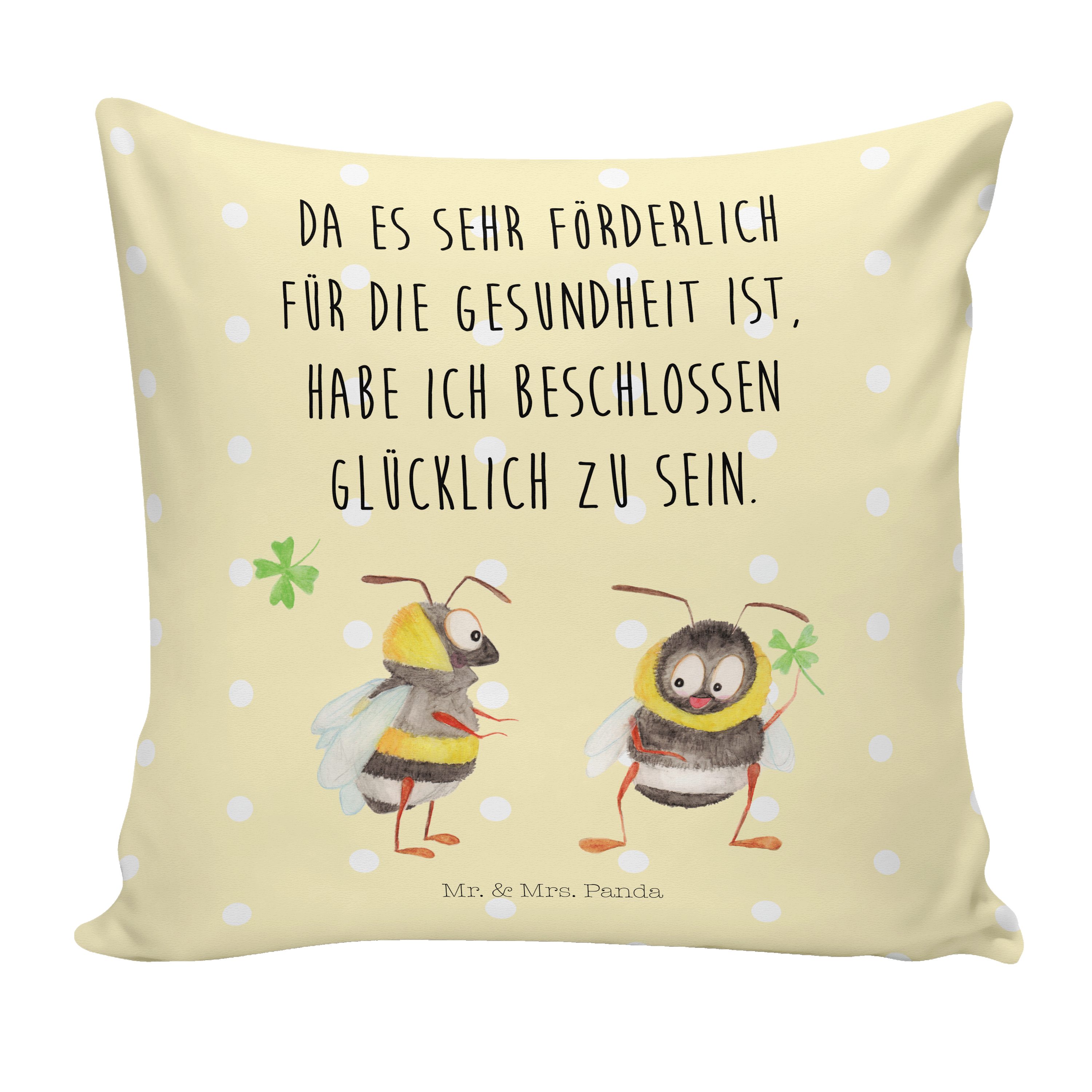 Mr. & Mrs. Panda Dekokissen Hummeln mit Kleeblatt - Gelb Pastell - Geschenk, Sofakissen, süße Tie