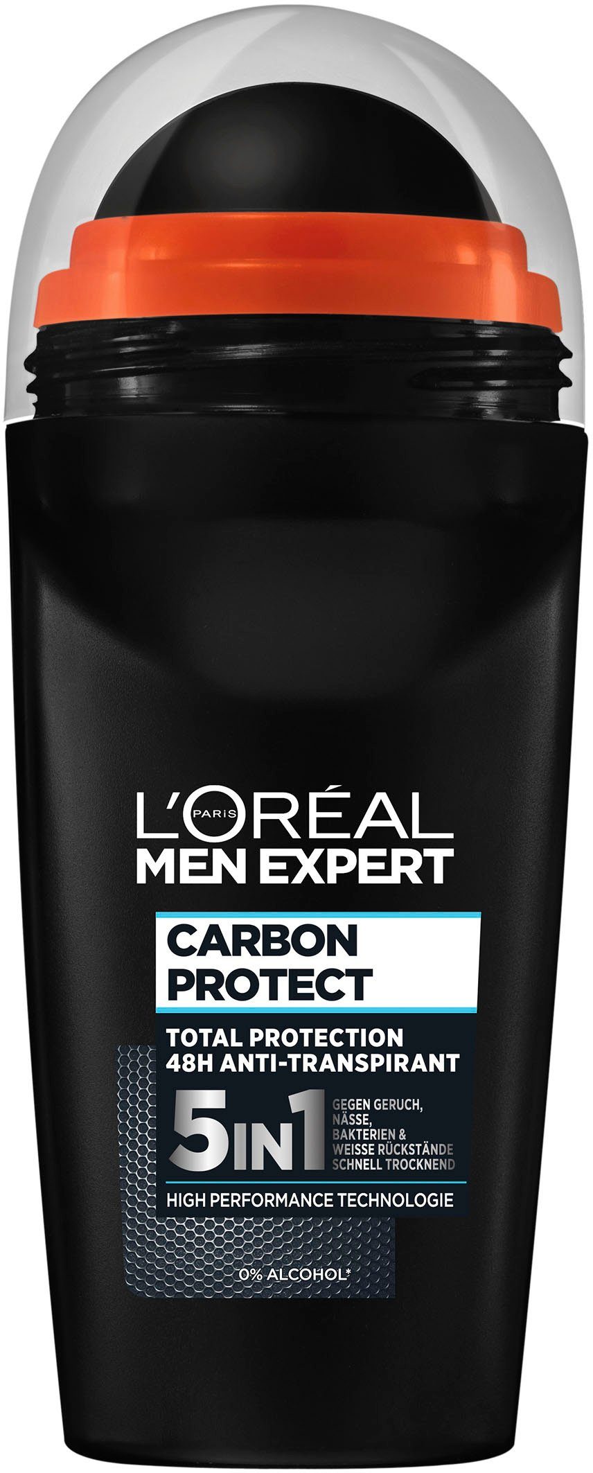L'ORÉAL PARIS MEN EXPERT Deo-Roller Deo Roll-on Carbon Protect, Packung, 6-tlg., mit hoher Zuverlässigkeit