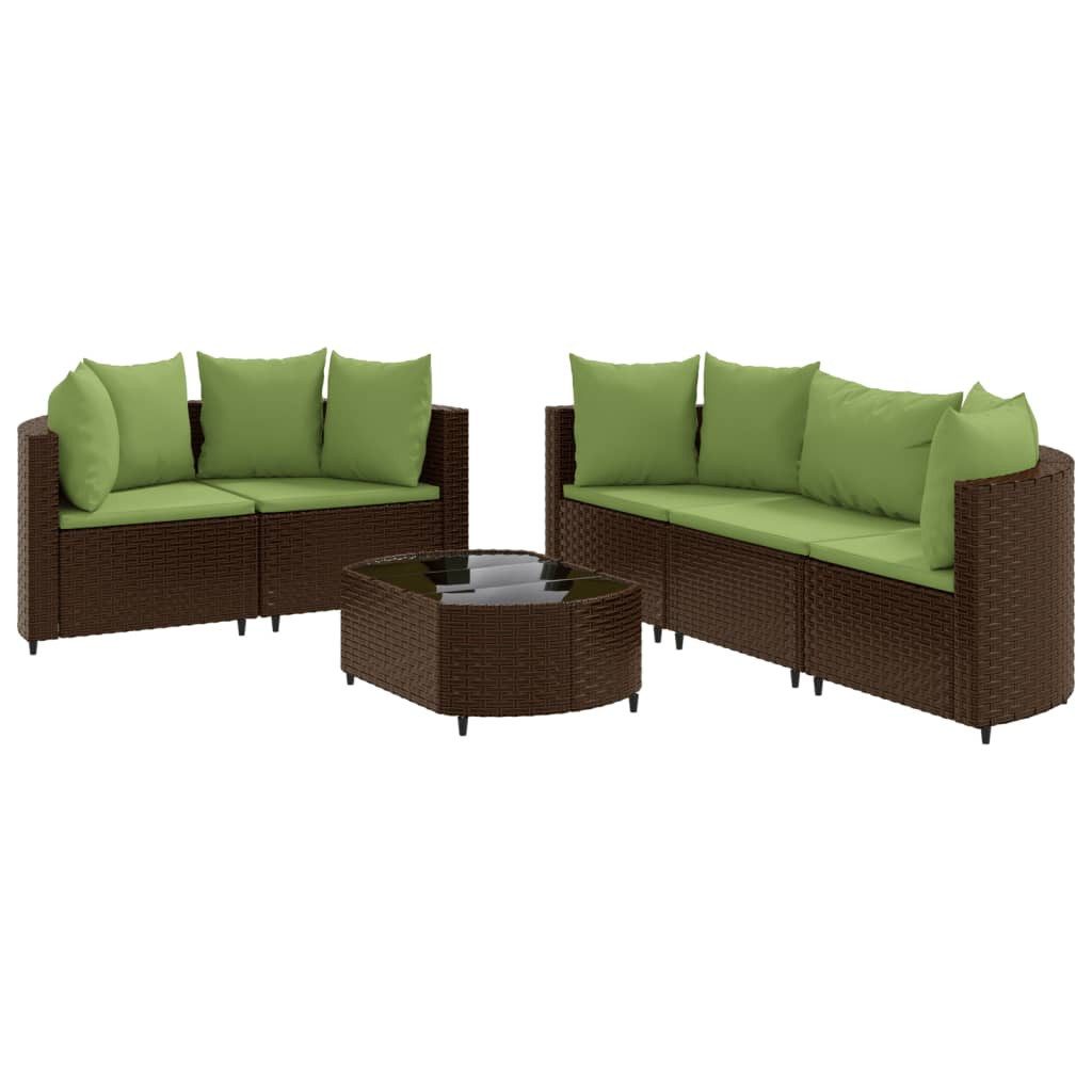 vidaXL Gartenlounge-Set 6-tlg. Garten-Sofagarnitur mit Kissen Braun Poly Rattan, (6-tlg)