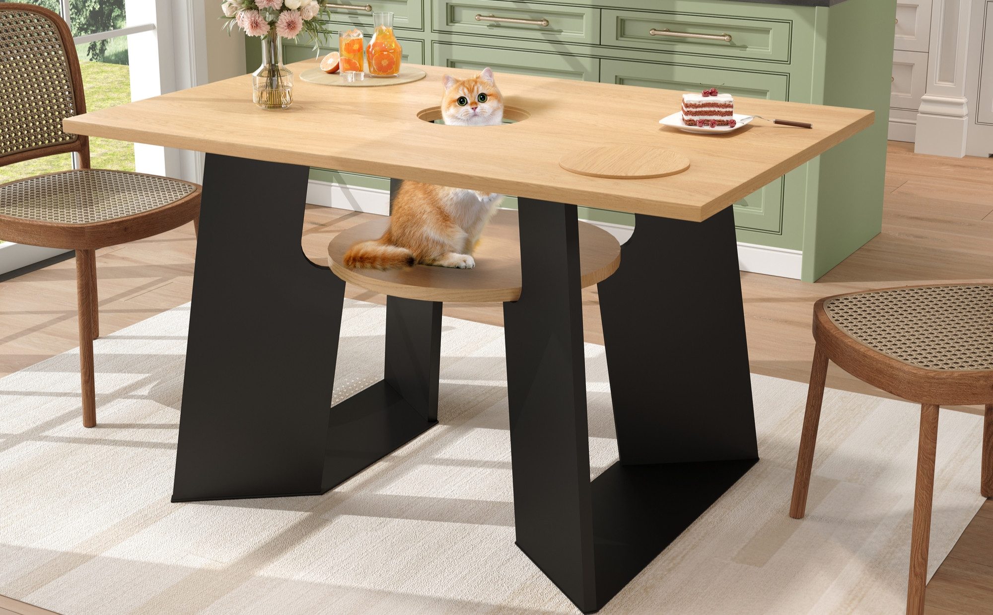 Flieks Esstisch mit Ablagen und Haustierbereich (B130xT85xH75 cm, 1-St., 1 Tisch), rechteckiger Küchentisch Schreibtisch Bürotisch aus MDF