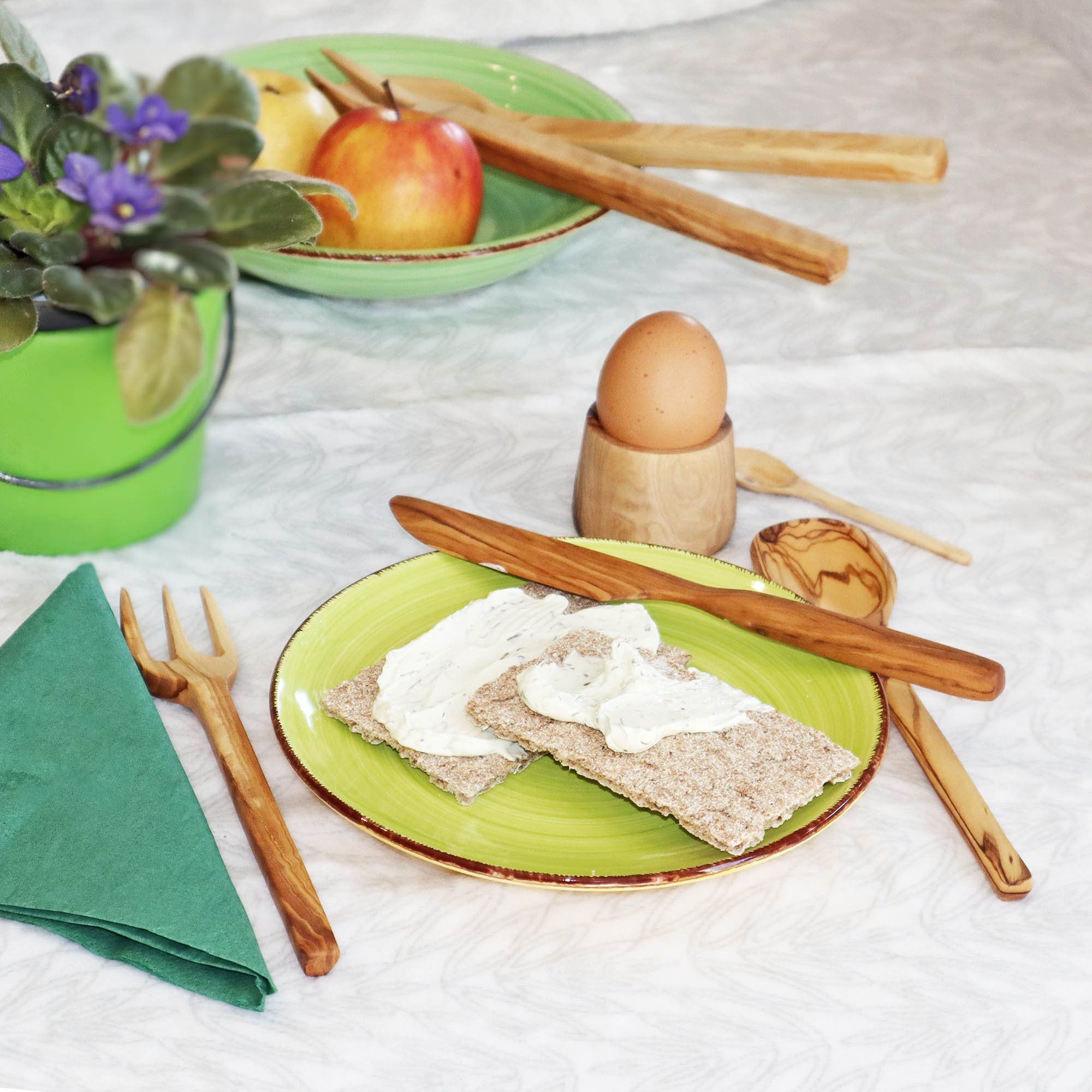 NATUREHOME Besteck-Set Tafelbesteck Besteck-Sets Rustikal Olivenholz (4-tlg), Olivenholz, Nachhaltig, Leicht, Handarbeit