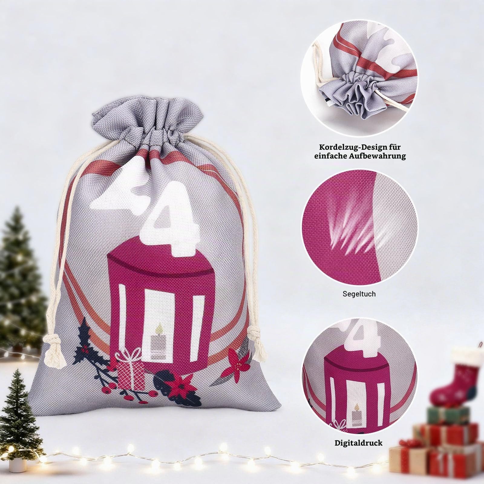 Sorvyzxn Adventskalender Adventskalender zum Befüllen 24 Jutebeutel Stoffbezug gedruckt, Adventskalender Säckchen, Weihnachtskalender zum Befüllen – Bild 4 von 5