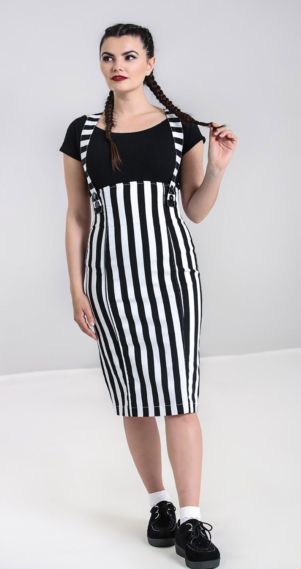 Hell Bunny Bleistiftrock Otho Pinafore Skirt Vintage Latzrock Retro Gestrei günstig online kaufen