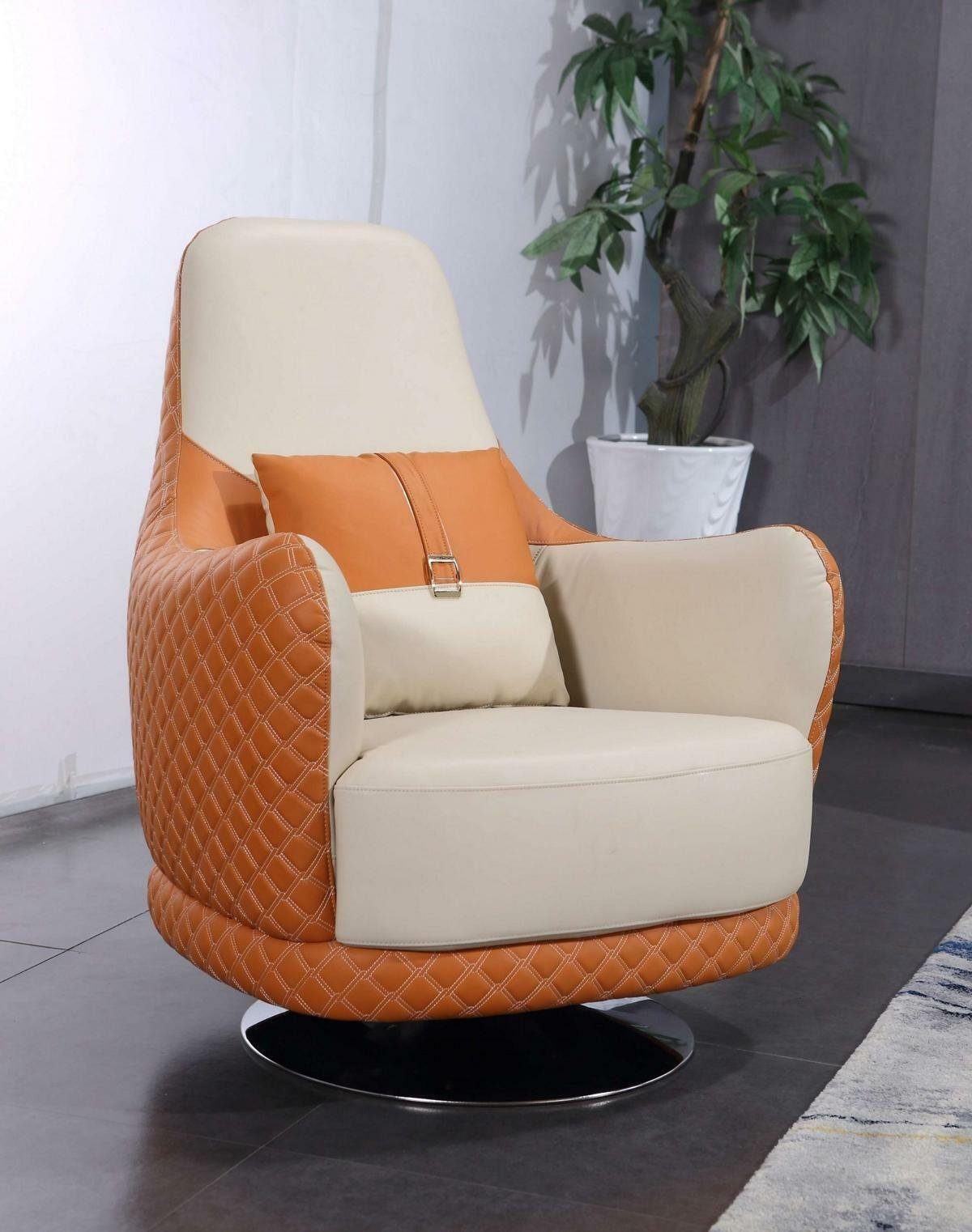 JVmoebel Wohnzimmer-Set Designer Couch Garnituren Couchtisch, 5tlg. Polster Garnitur (6-St) Sofa Leder Beige/Orange