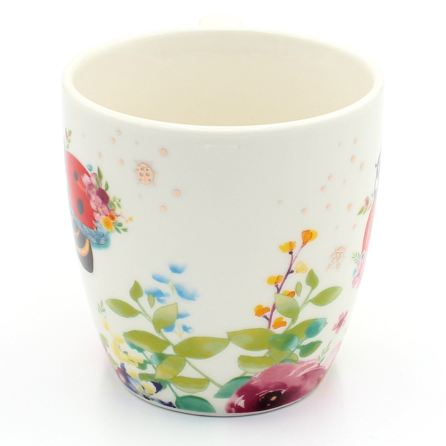 Dekohelden24 Tasse 2er Set Kaffeebecher Kaffeetasse aus Porzellan - Motiv: Biene und, 2-tlg., Porzellan
