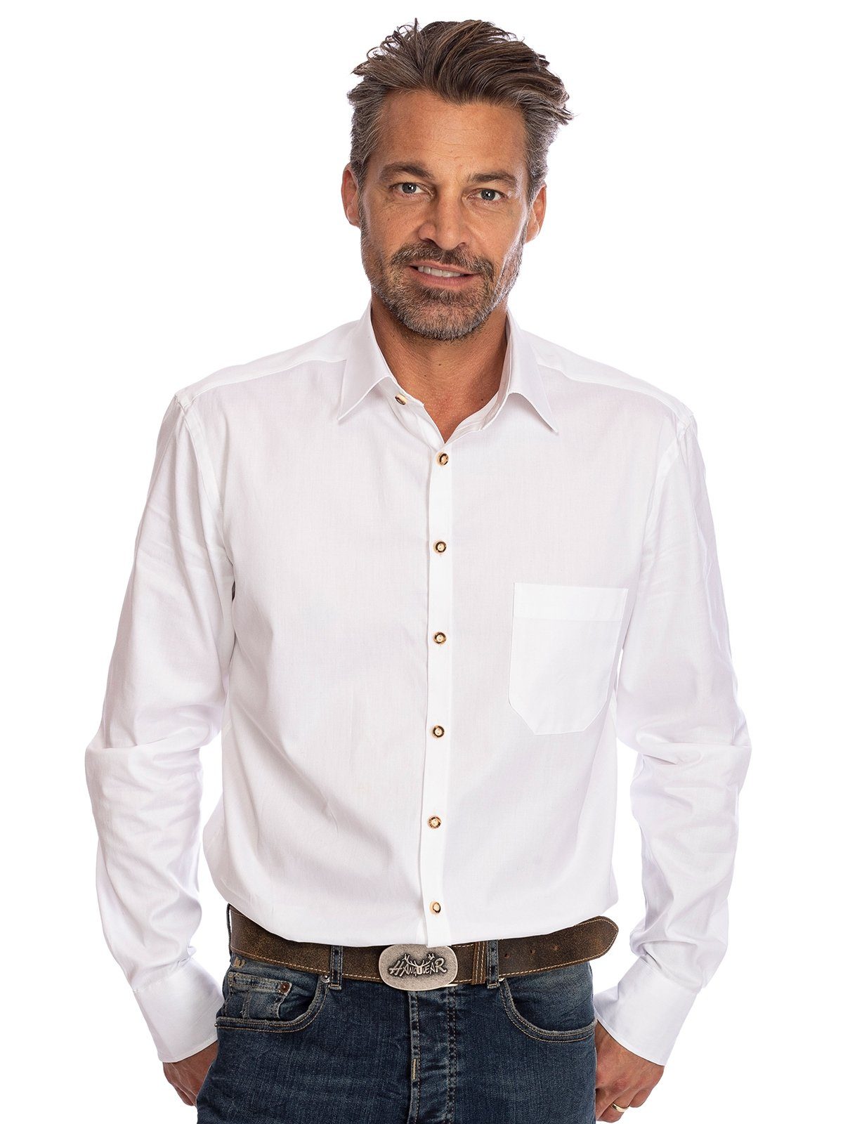 Fit) OS-Trachten Langarm (Slim weiß Trachtenhemd ENNO Hemd