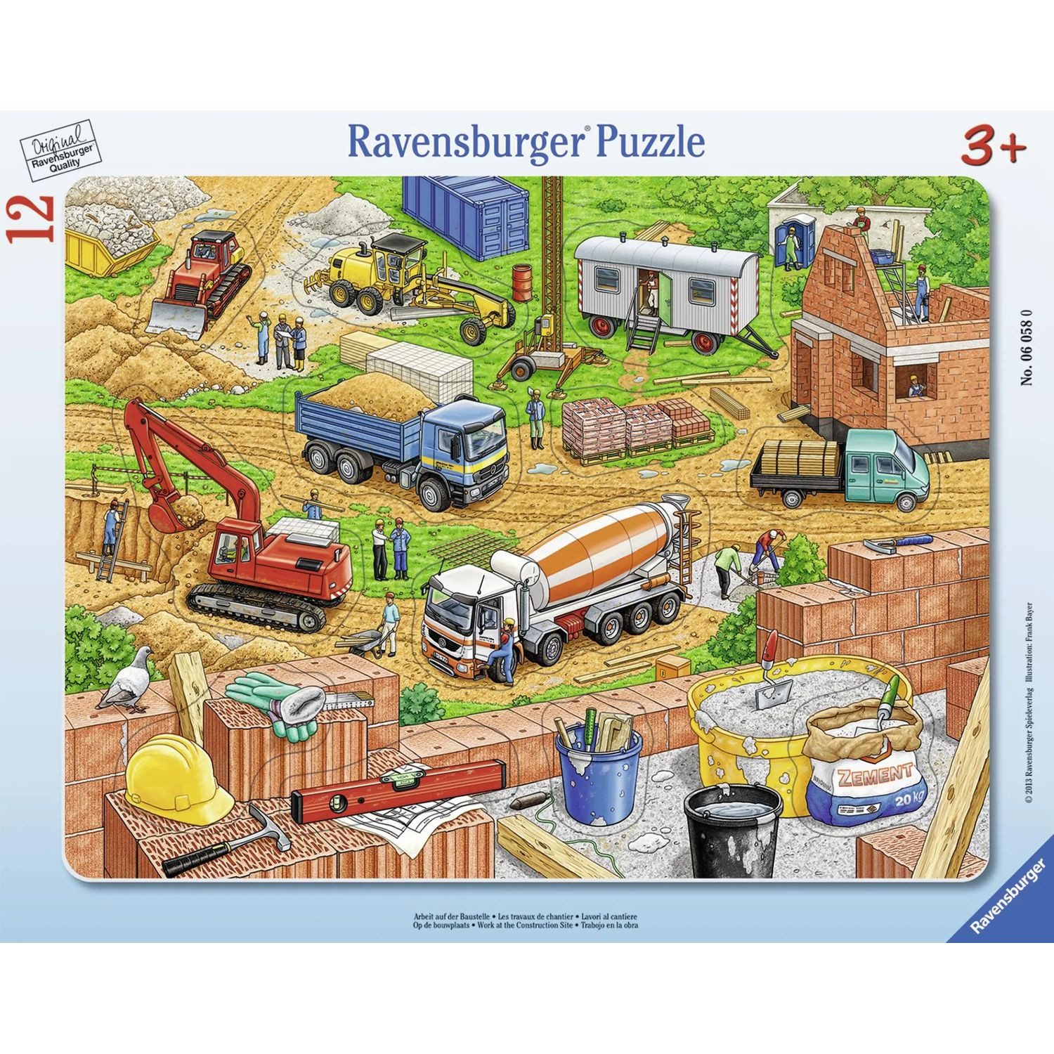 Ravensburger Puzzle Arbeit auf der Baustelle. Rahmenpuzzle 12 Teile, 12 Puzzleteile