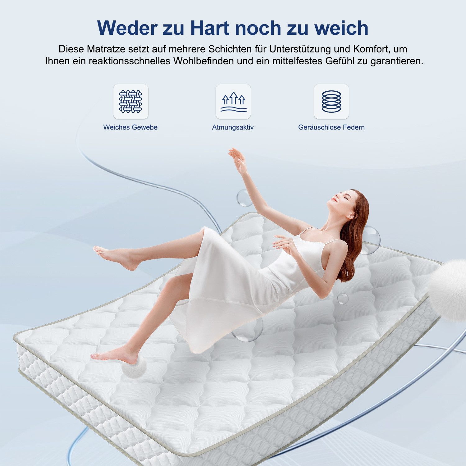 Taschenfederkernmatratze Matratze, 7 Zone Federkernmatratze Matratzen mit Spannbettlaken, Lexzurn, 22 cm hoch, (Atmungsaktiv, Rückenentlastung, Orthopädisch, Matratze 90x200 cm oder 140x200 cm), Taschenfederkernmatratze