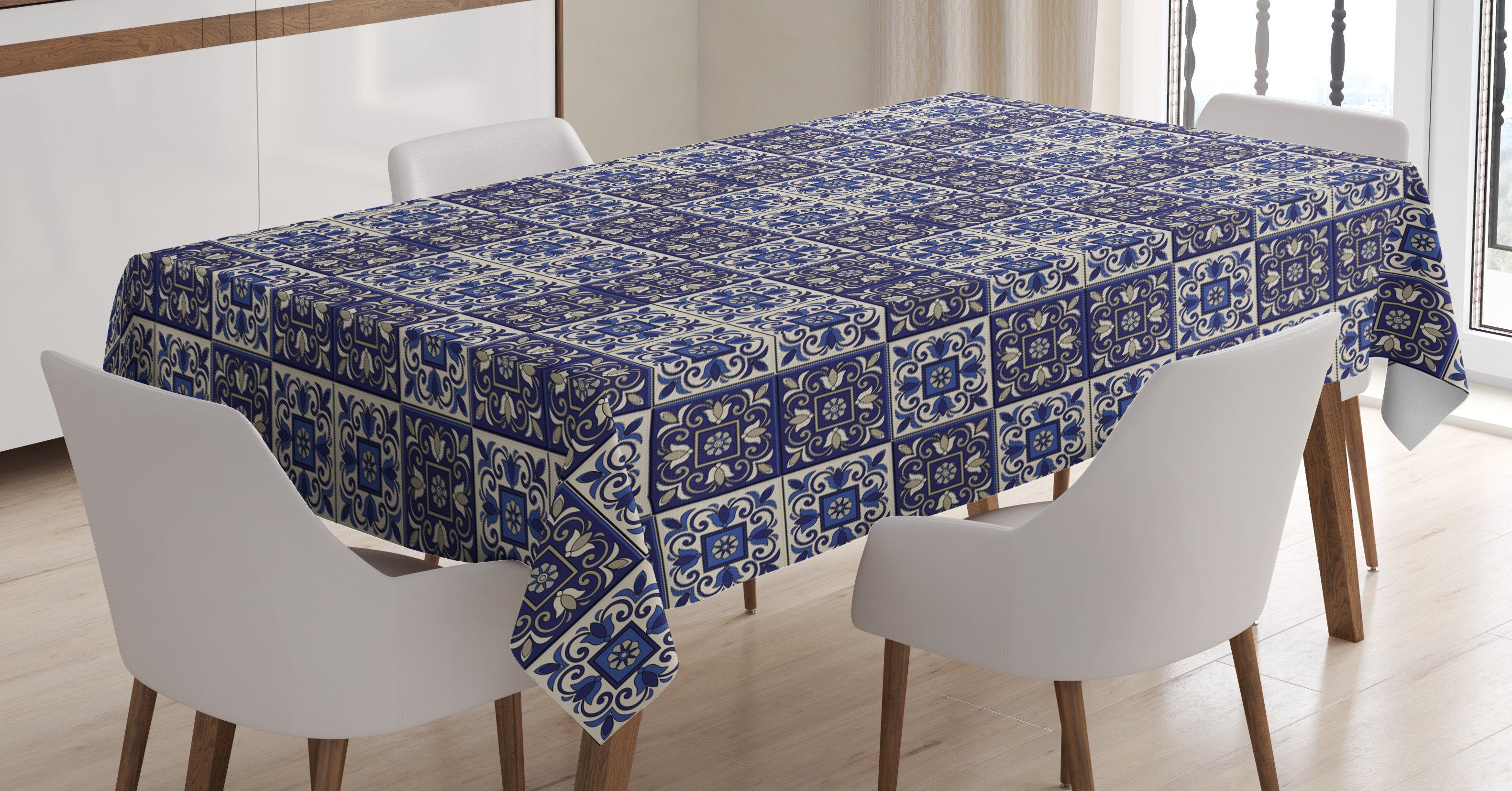 Abakuhaus Tischdecke Außen Bereich Azulejos marokkanisch Waschbar Klare Für den Squares Farbfest Farben, geeignet
