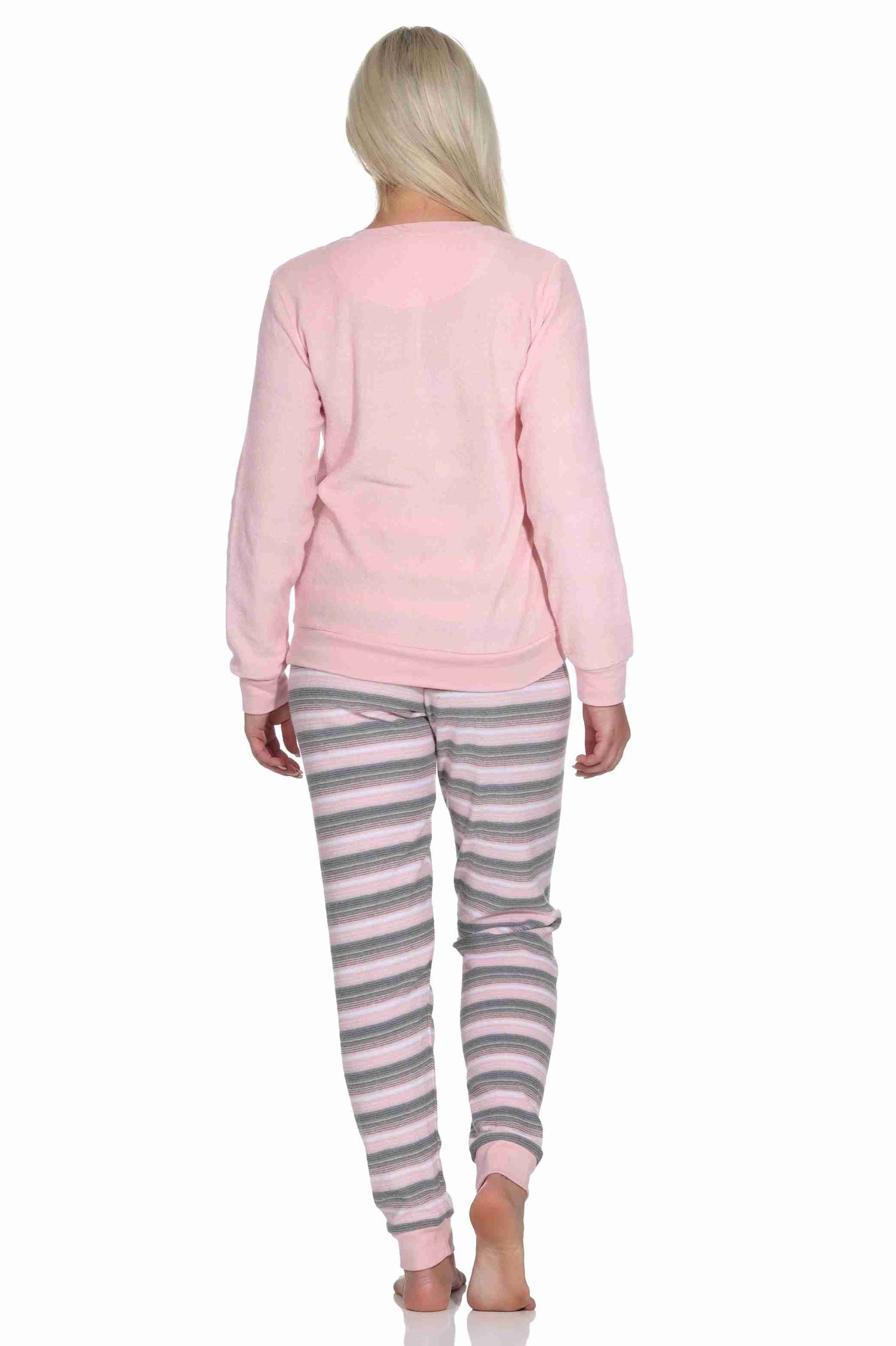 Normann Pyjama Wunderschöner Damen Frottee Schlafanzug mit Bündchen und Herz-Motiv – Bild 4 von 5