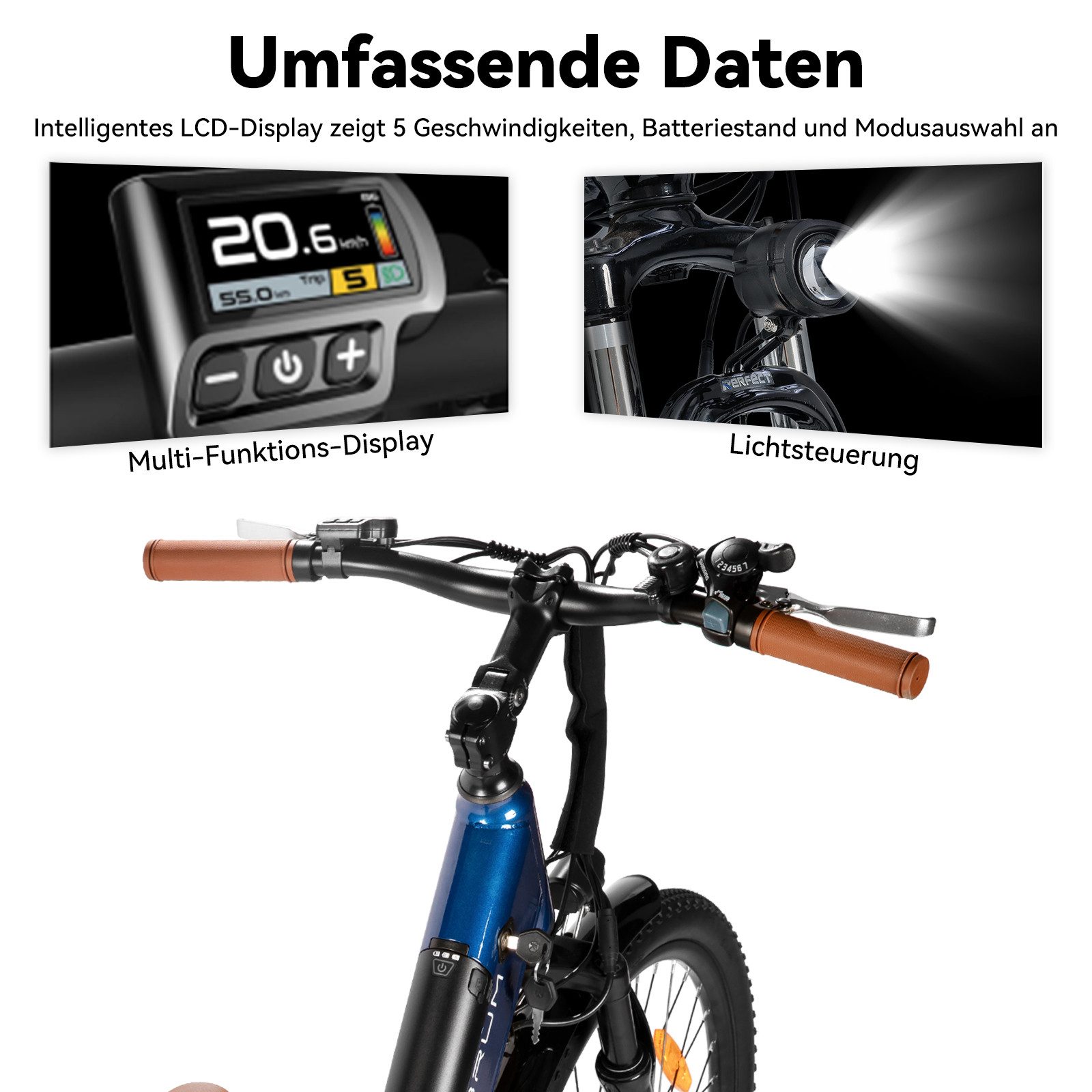 HILAND E-Bike 26" E-Mountainbike mit Shimano-Schaltung, Gepäckträger & Nabenmotor, Heckmotor, 374,4 Wh – Bild 5 von 5