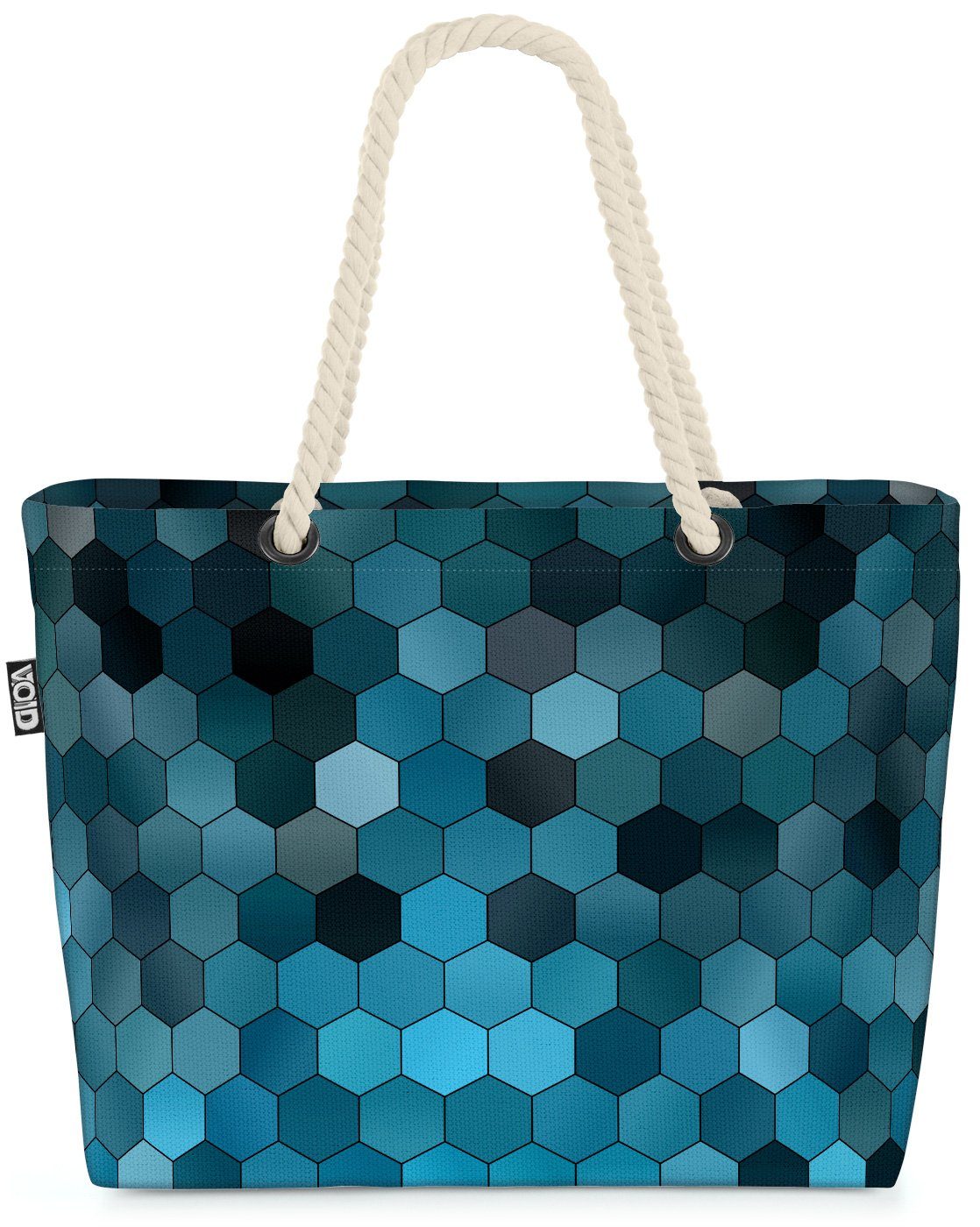 VOID Strandtasche (1-tlg), Hexagon Muster Beach Bag Gemustert Blau Türkis Grafik Kunst Technik Geometrisch