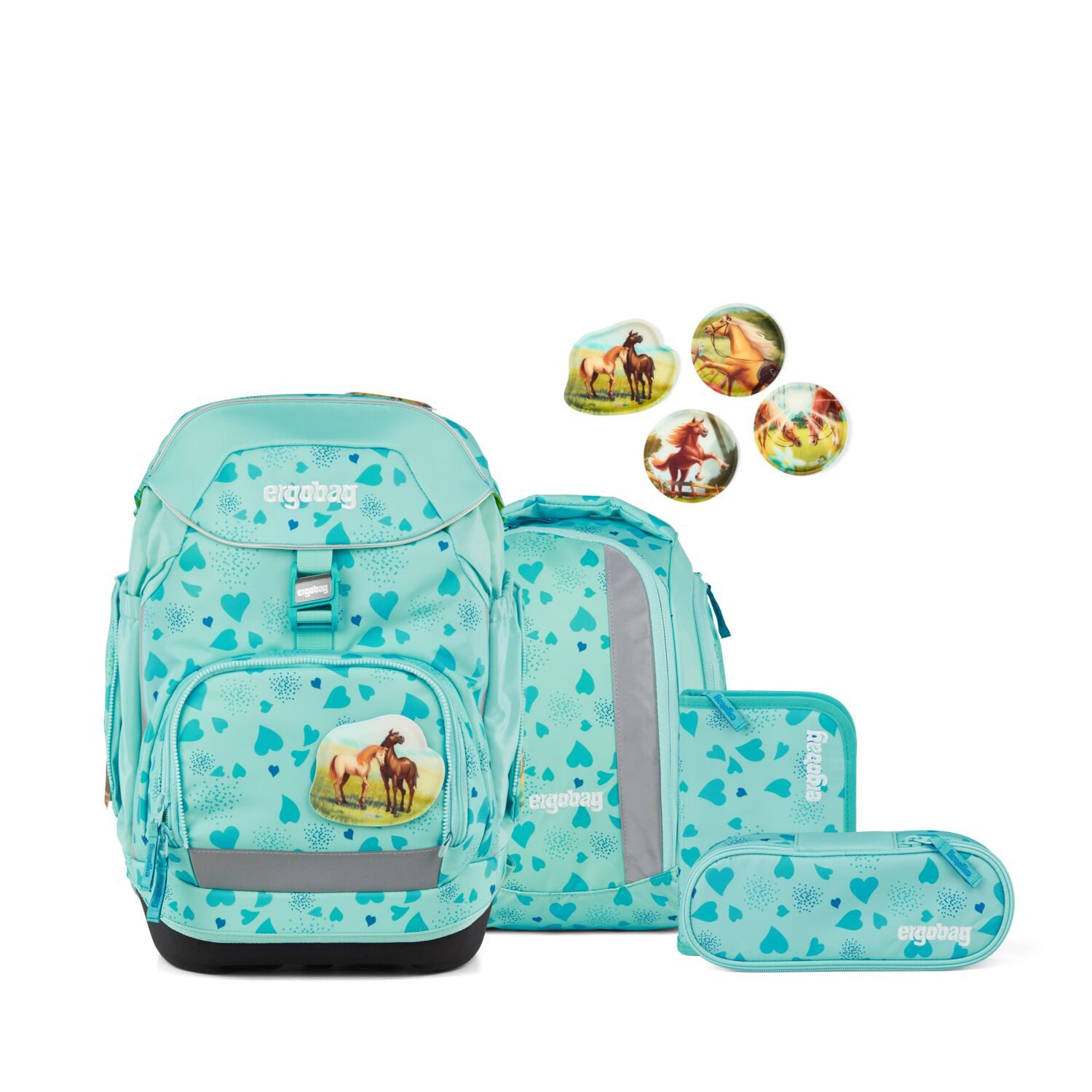 ergobag Schulranzen Schulranzen-Set PACK ReitBärtraum 6-teilig (6-teilig), ergonomisch, höhenverstellbar, Your-Size-System