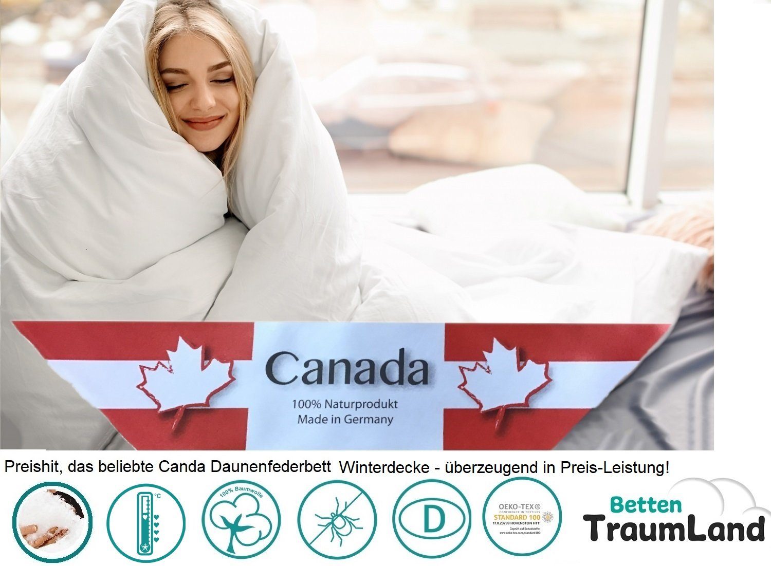 Canada Daunenbettdecke Daunenfederbett Winterdecke Daunendecke Wärmegrad 4, günstig online kaufen