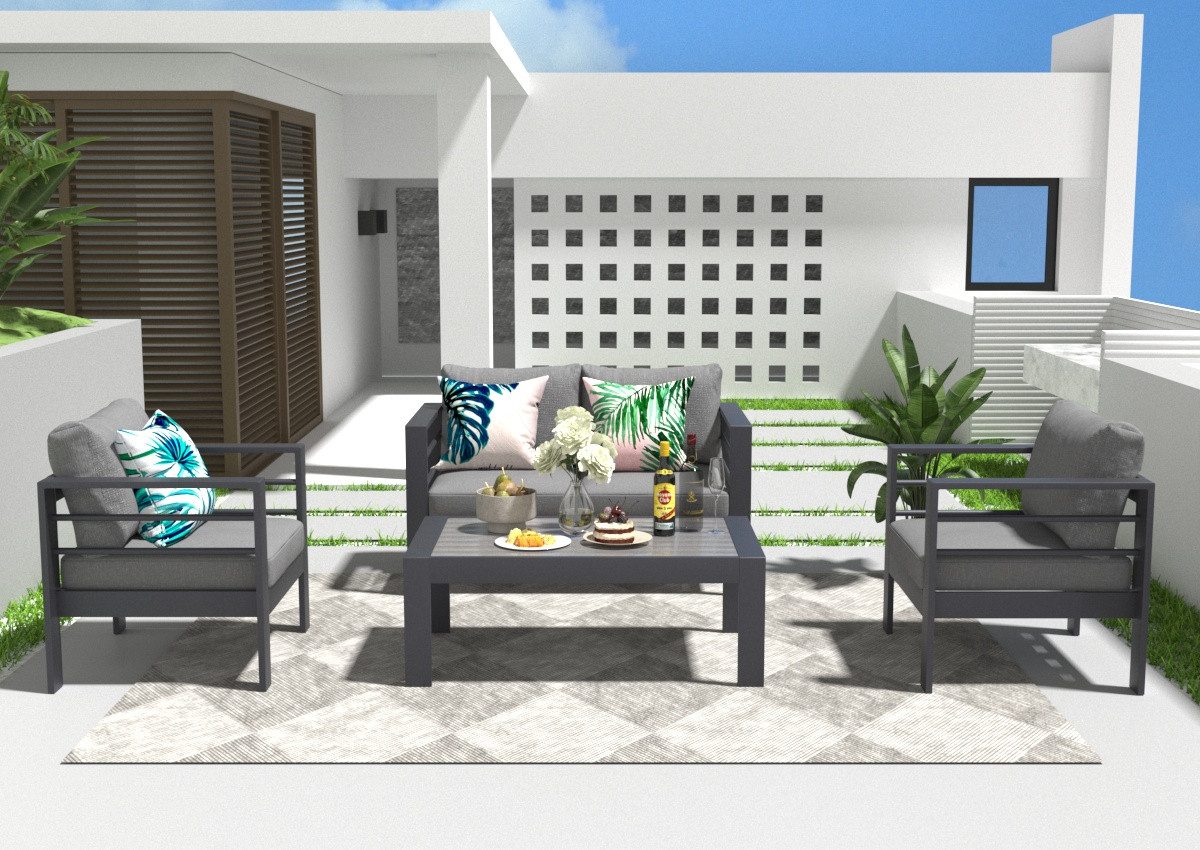 MeXo Gartenlounge-Set Aluminium Balkonmöbel Set 4 günstig online kaufen