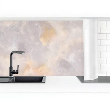 Bilderdepot24 Küchenrückwand grau dekor 3D-Optik Muster Steinoptik Onyx Marmor Grau, (1-tlg., Nischenrückwand - für Fliesenspiegel ohne Bohren - matt), Spritzschutz Rückwand Küche Herd - Folie selbstklebend versch. Größen