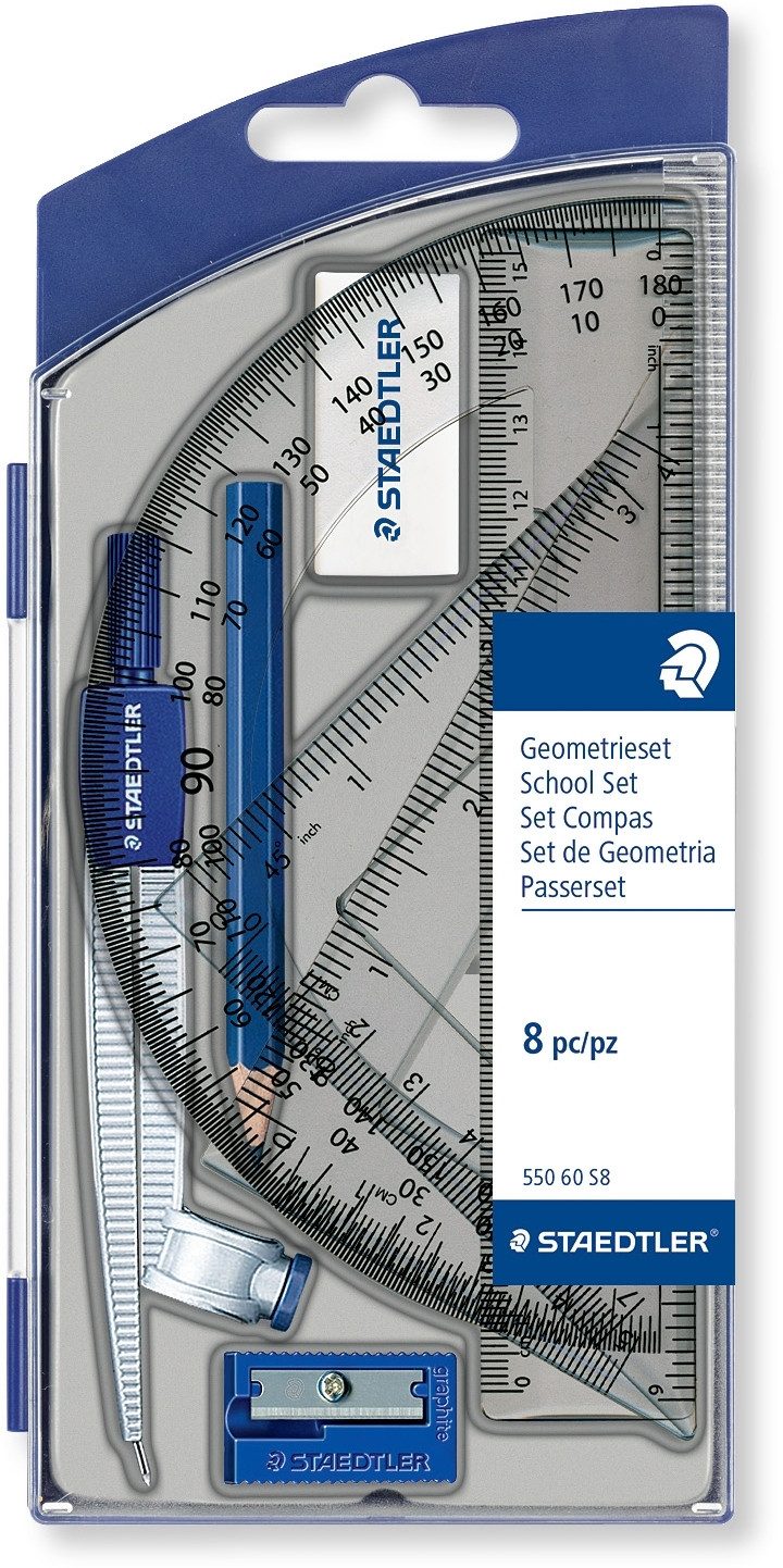 STAEDTLER Zirkel Schulzirkel Set - Zirkel 124mm silber + Geometriezubehör