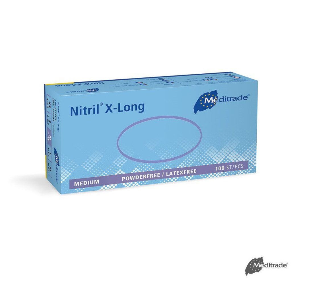 DocMed Nitril-Handschuhe Nitril 3000 Blue X-Long U.-Handschuhe PF, Gr. S/M/L/XL (Einweghandschuhe, 100-St., Universell einsetzbar, Hochelastisch und reißfest) Puder- und Latexfrei – ideal für Personen mit Allergie