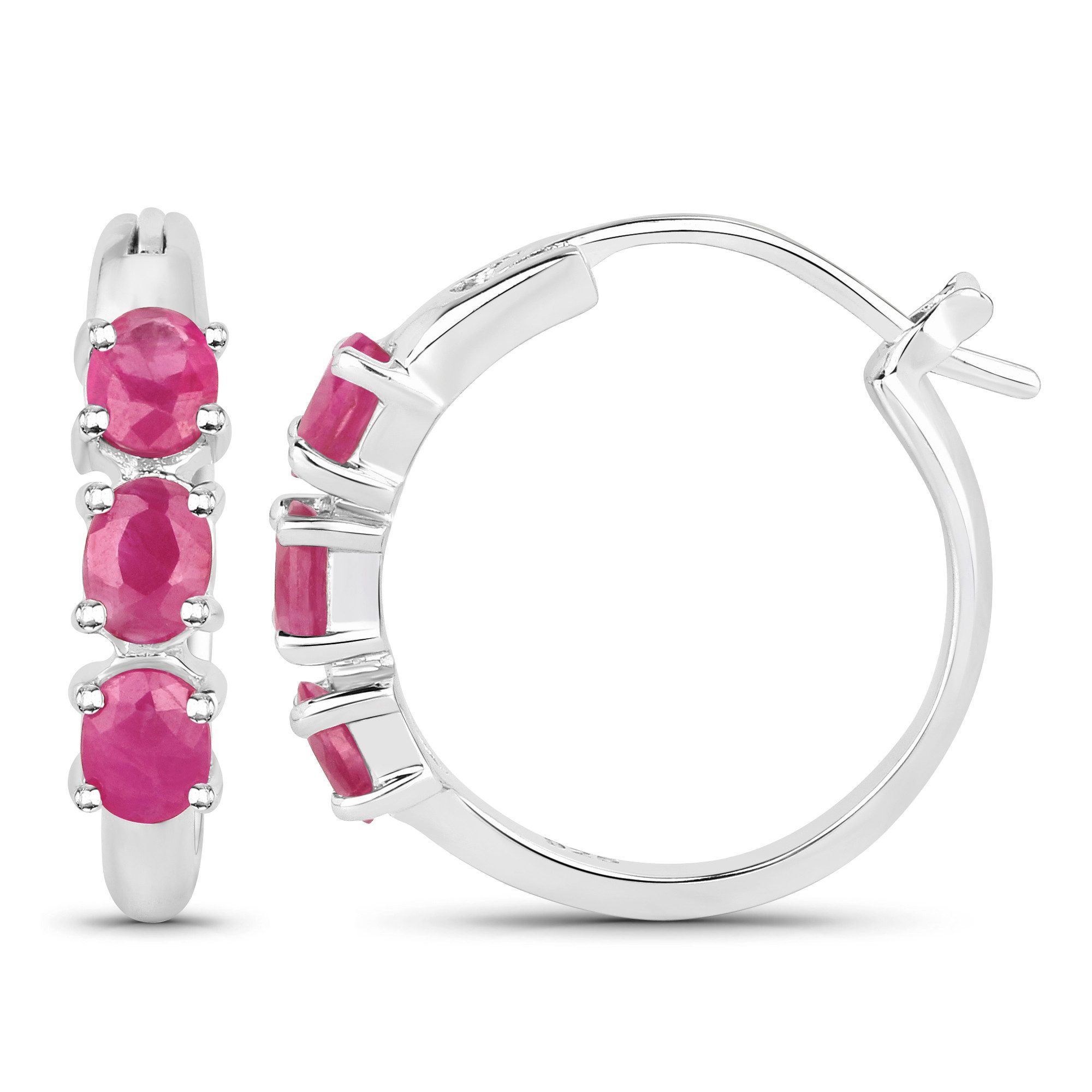 Vira Jewels Paar Creolen Silber 925 rhodiniert mit 6 natürlichen Rubinen günstig online kaufen