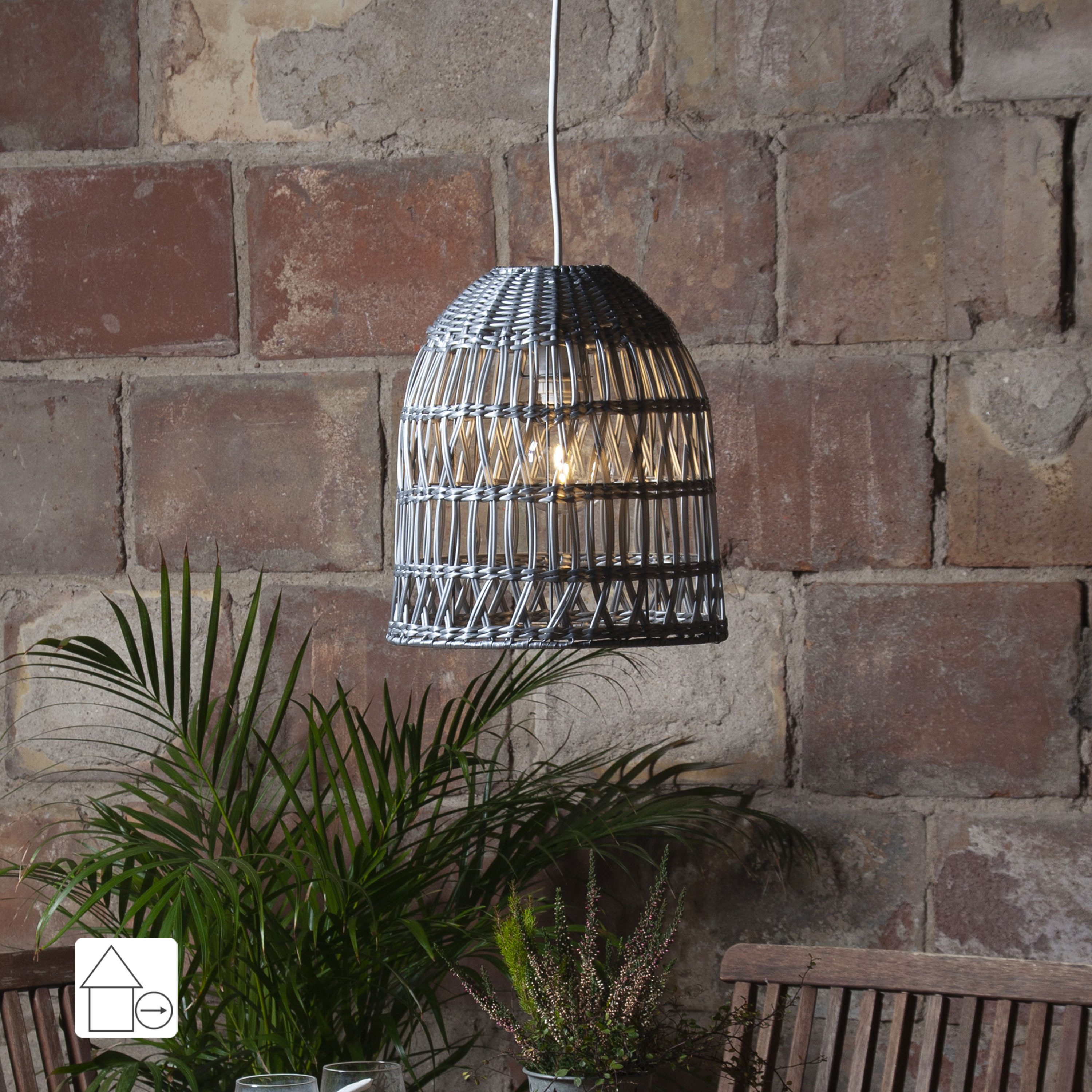 STAR TRADING LED Dekolicht Knute, Geflochtener Lampenschirm,Knute' aus Kunst-Rattan, klein, grau, E27