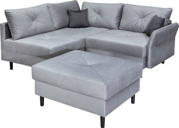 COLLECTION AB Ecksofa Reina L-Form, Ottomane beidseitig, 4 Rückenkissen & 2 Zierkissen, Massivholz-Füße