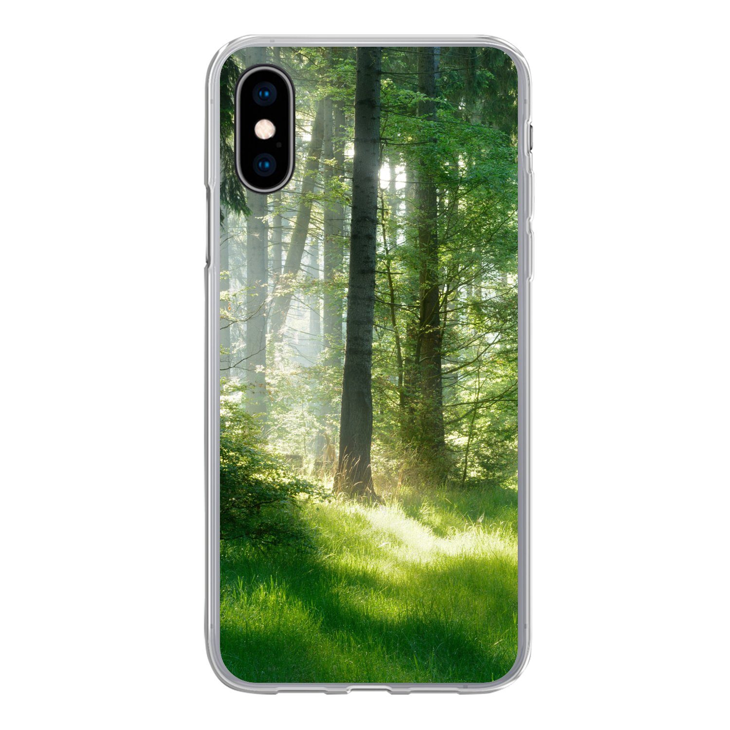 MuchoWow Handyhülle für Apple iPhone X Natur - Bäume - Wald - Grün - Sonne - Gras - Pflanz, Smartphone-Bumper, Print, Handy Schutzhülle Dünn