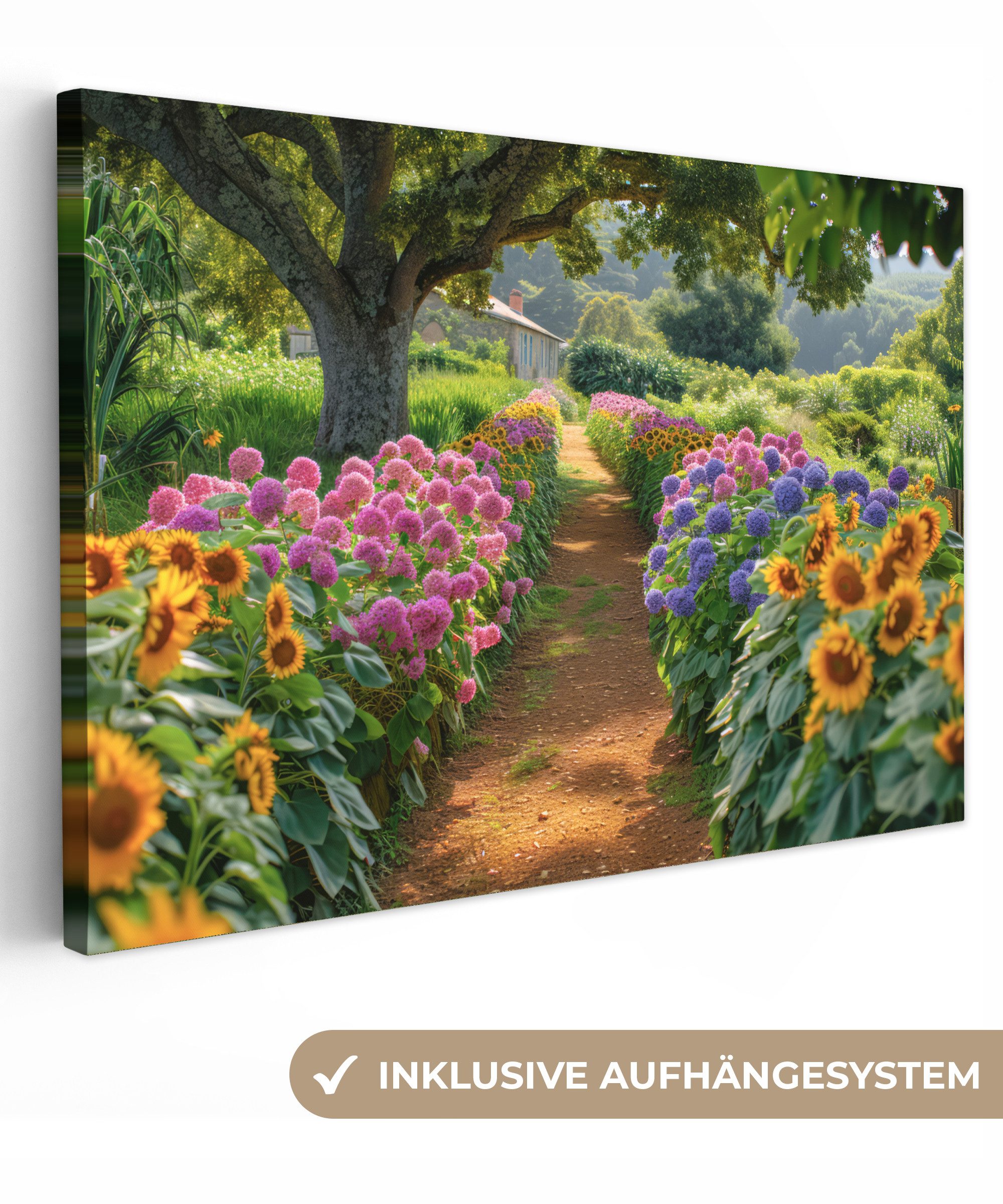 OneMillionCanvasses® Leinwandbild Blumen - Weg - Sonnenblumen - Garten - Ho günstig online kaufen