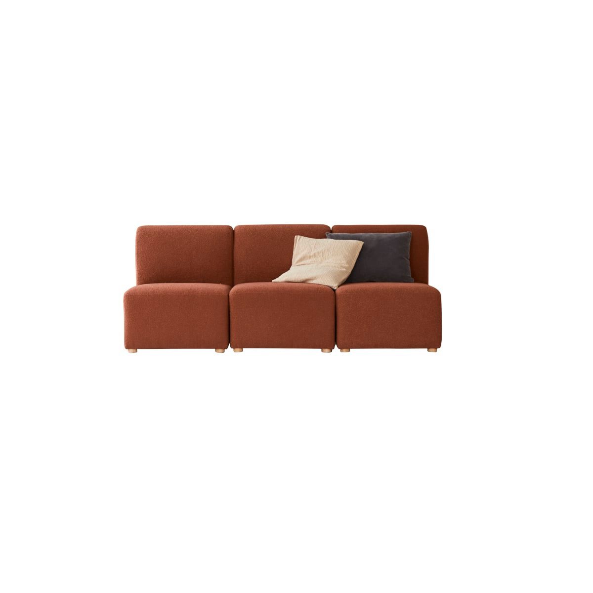 Tikamoon Sofa 3-Sitzer-Modulbank Swann aus massivem Akazienholz mit terrakottafarben
