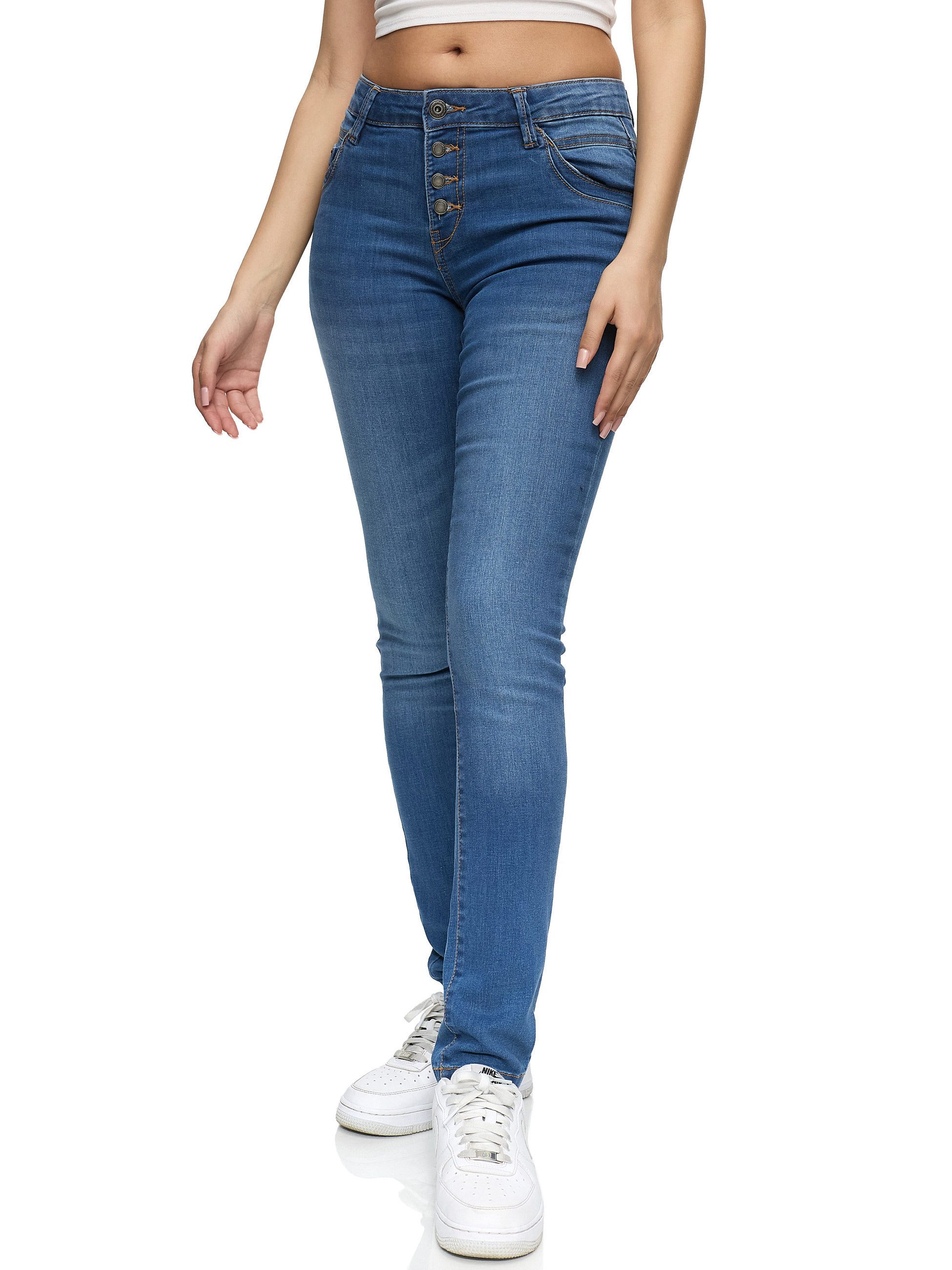 REPUBLIX Stretch-Jeans ISLA Damen Knopf Mid Waist Stretch Denim Jeans