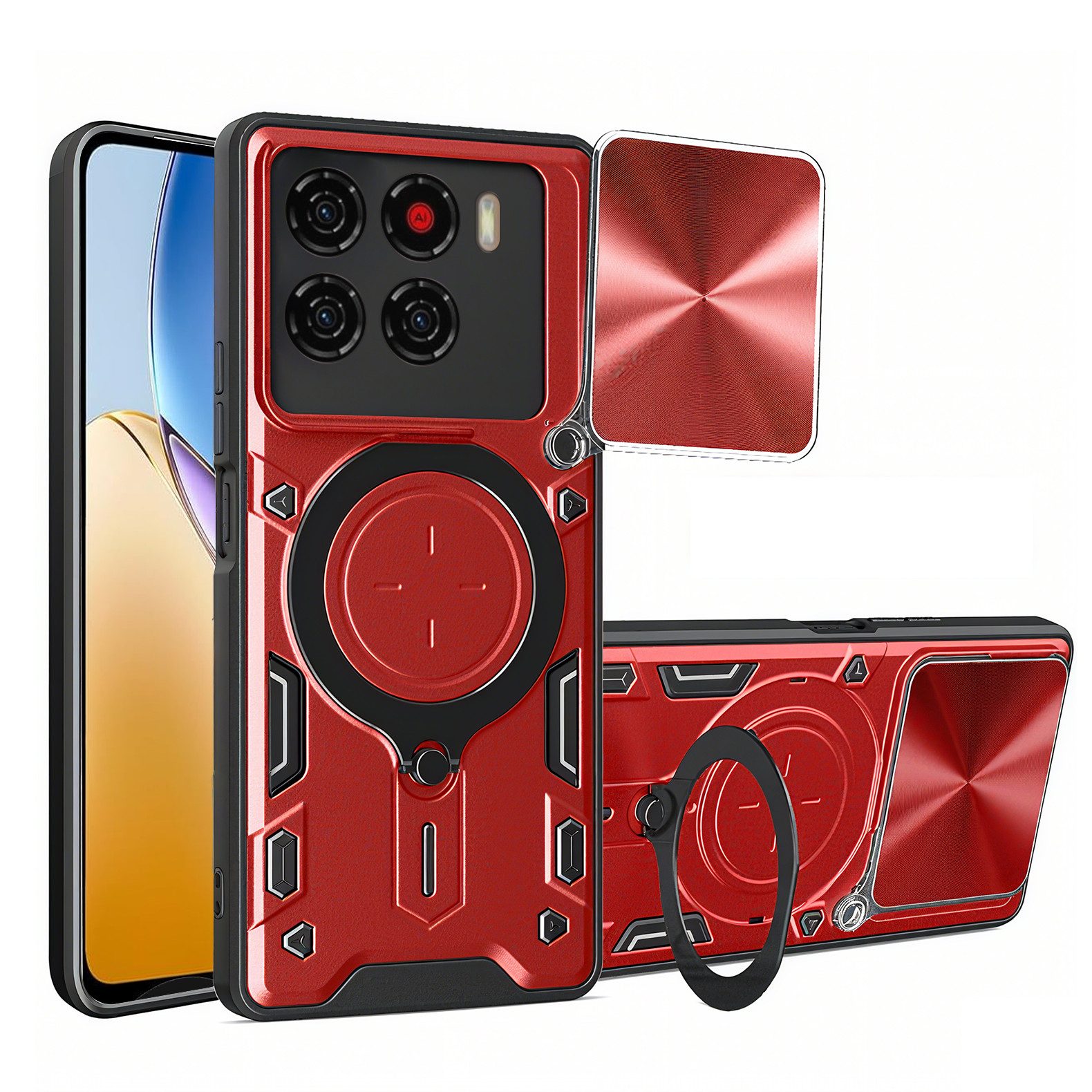 betterfon Handyhülle für ZTE Blade Hülle mit Slide Kameraschutz Ringhalter Bumper Case, Stoßfestes Hybrid-Case mit Standfunktion und sicherem Halt