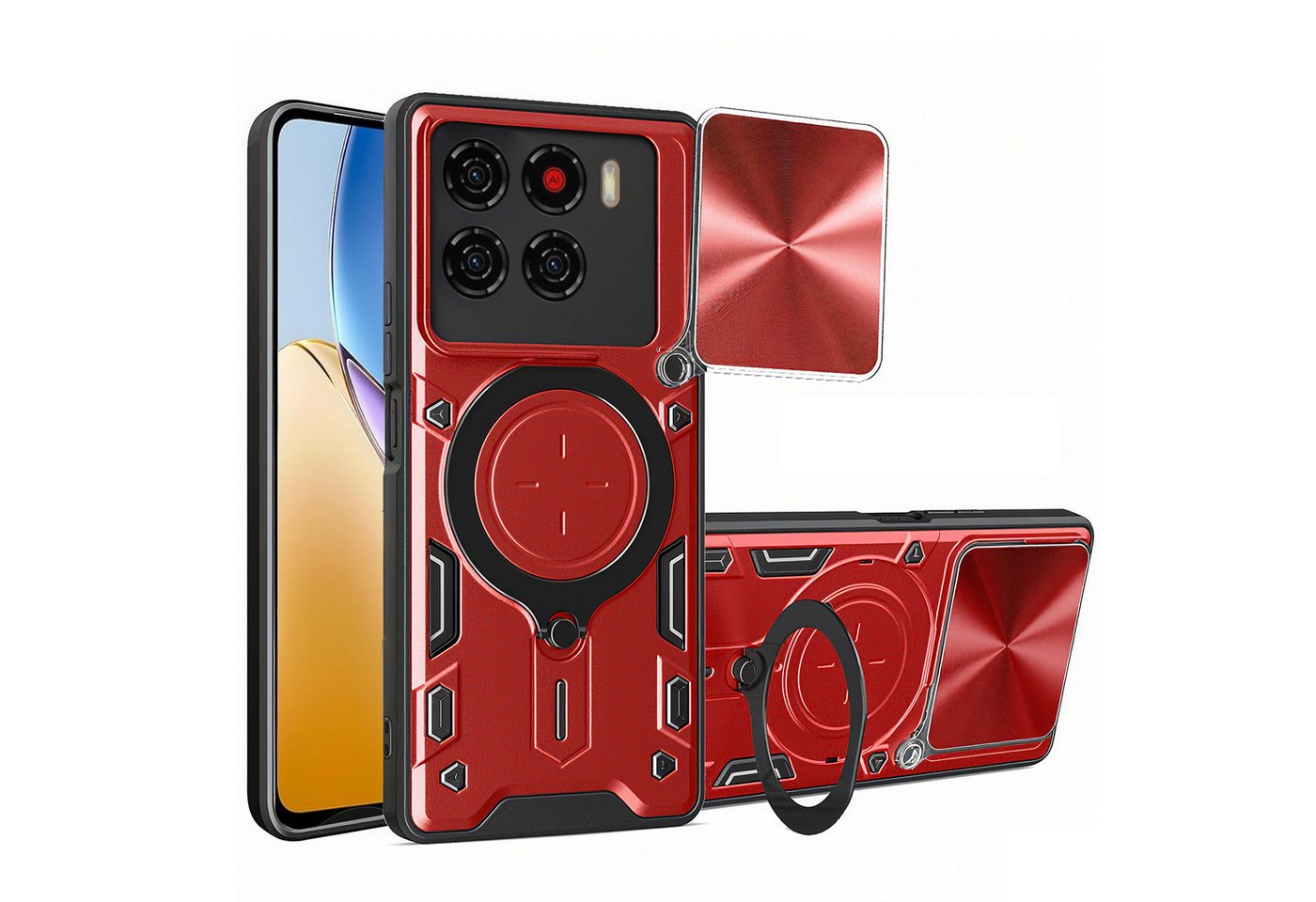 betterfon Handyhülle für ZTE Blade Hülle mit Slide Kameraschutz Ringhalter, Stoßfestes Hybrid-Case mit Standfunktion und sicherem Halt