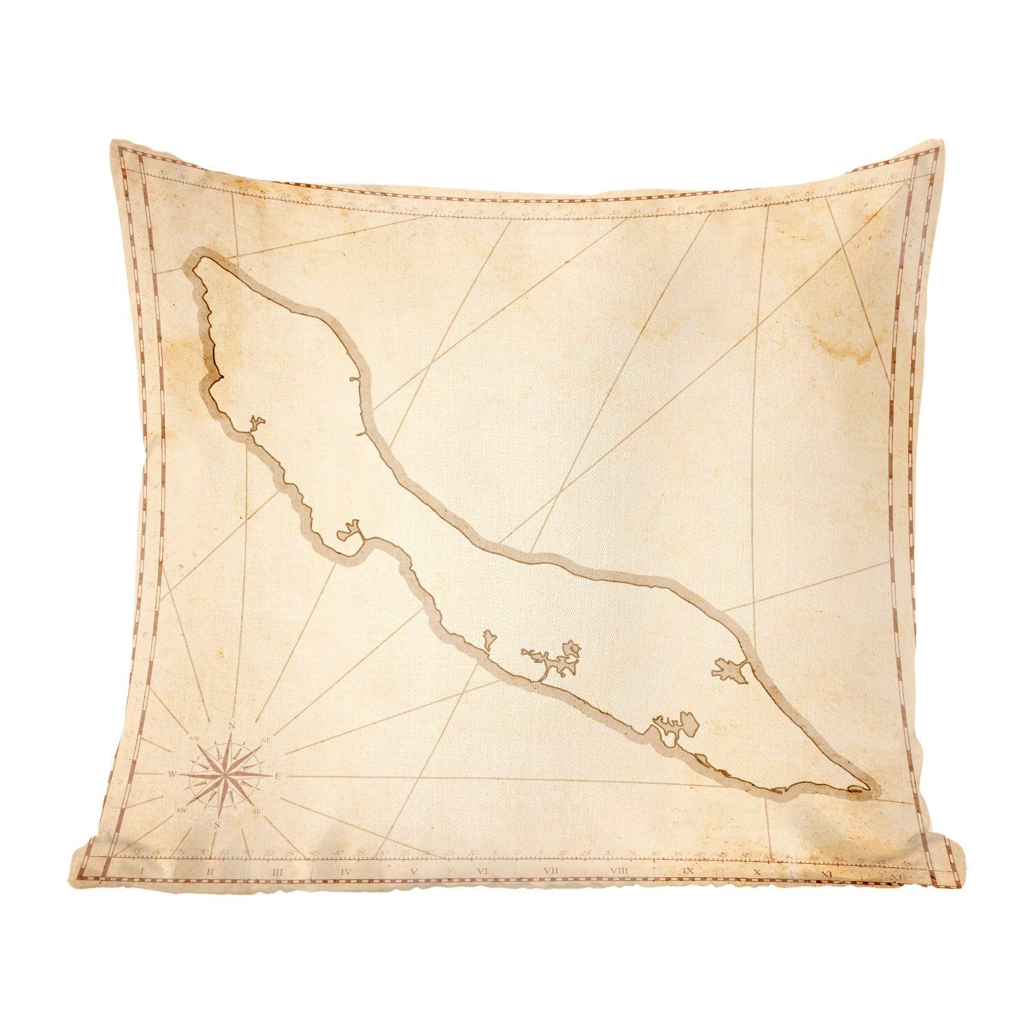 MuchoWow Dekokissen Illustration einer antiken Karte mit Curacao, Zierkissen mit Füllung für Wohzimmer, Schlafzimmer, Deko, Sofakissen