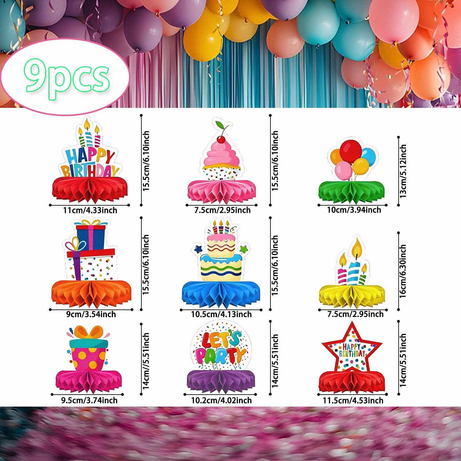 FOUORTUNATE-BEE Dekoobjekt 9 Stück Bunte Happy Birthday Tischdeko Party Deko (Tischdekoration Geburtstag Tischaufsätze Tisch Ornament für Geburtstag Party, 9 St – Bild 2 von 5