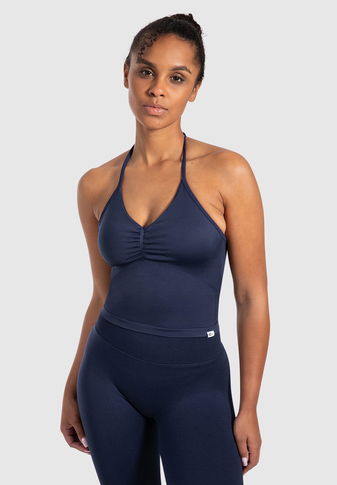Tanktop Malena, Cropped Neckholder Sporttop, Ringdetails, Raffung & Rückenfrei