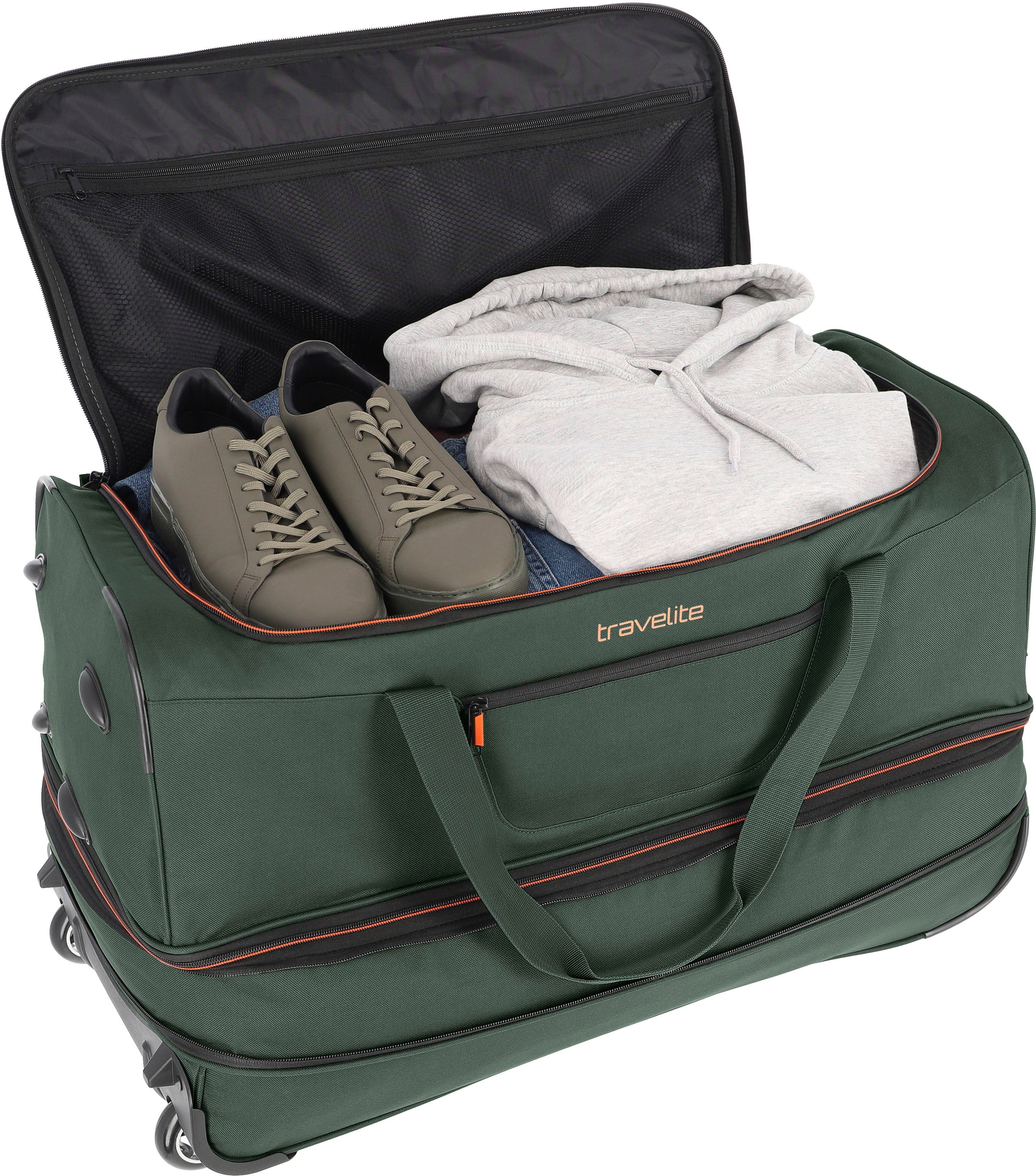 travelite Reisetasche Basics, mit Rollen 70 dunkelgrün, cm