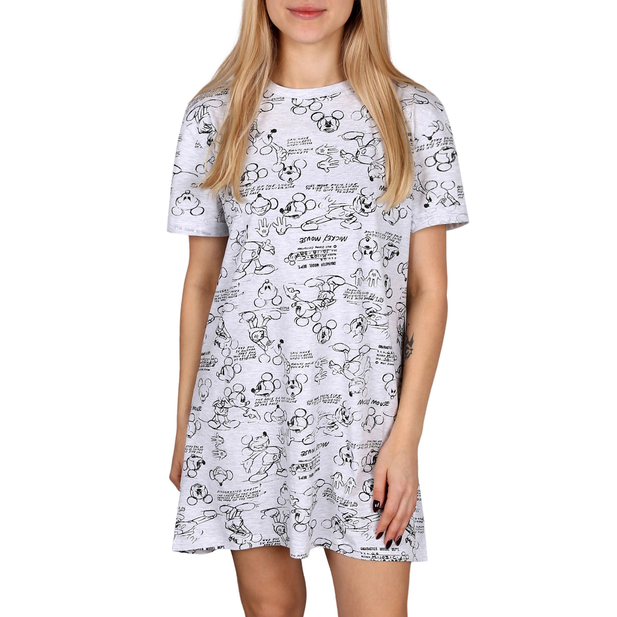 Disney Mickey Mouse Nachthemd DISNEY Mickey Mouse Graues Kurzarm-Nachthemd, Damennachthemd, XS
