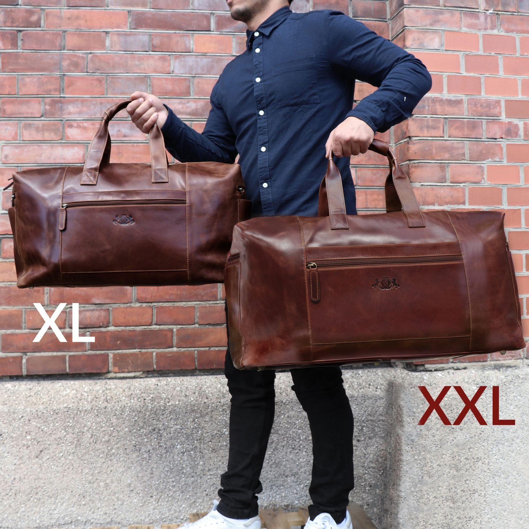 SID & VAIN Reisetasche Leder Weekender Unisex BRISTOL, Echtleder Reisegepäck für Damen & Herren, Sporttasche XL braun-cognac