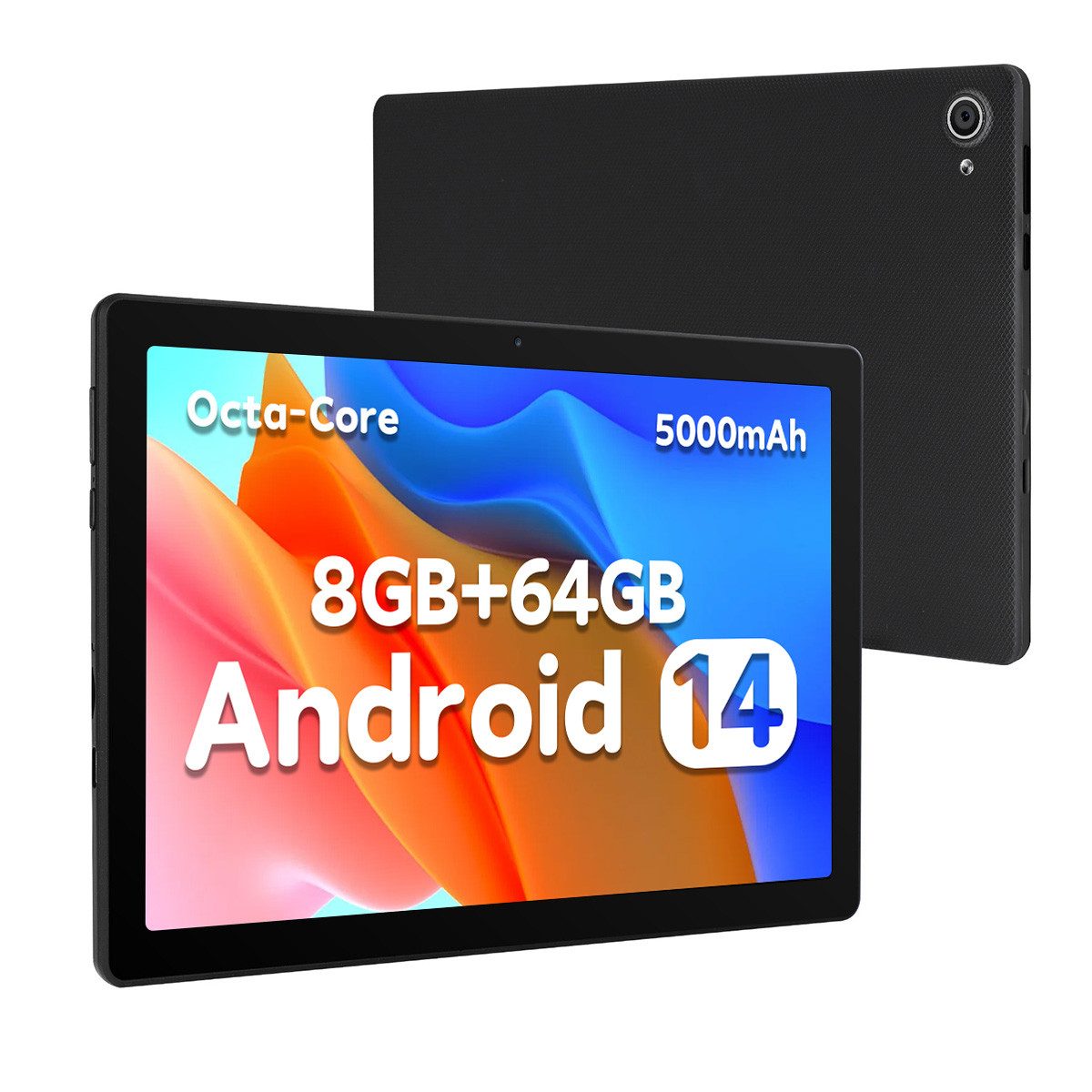 Happybe Android 14-Tablet 8 GB RAM, 64 GB Speicher 5 MP + 8 MP Dual-Kamera Tablet (10", 64 GB, Dual-Kamera)