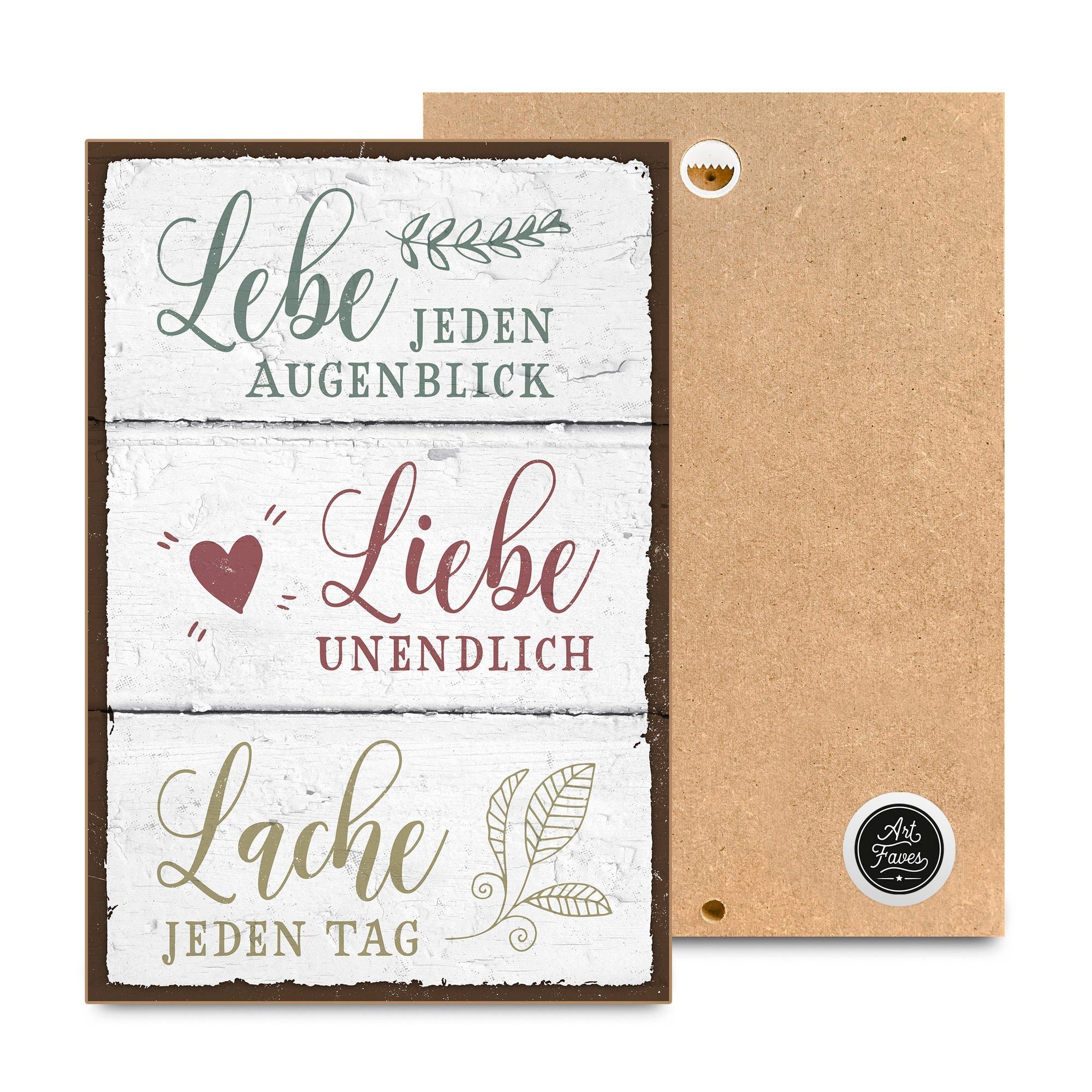 ARTFAVES Holzbild Lebe Liebe Lache, Geschenk zum Thema Glücklichsein, Achtsamkeit