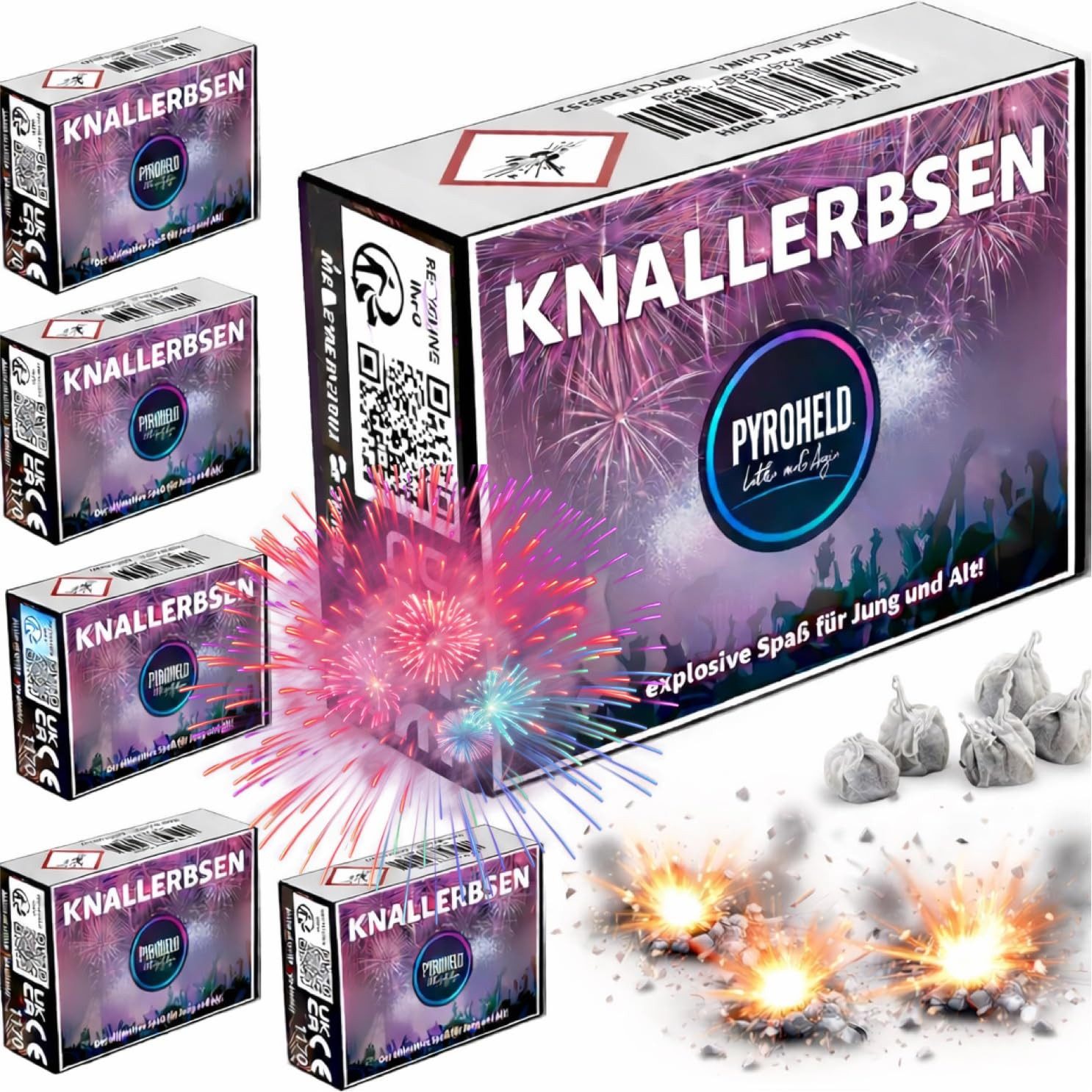 PYROHELD Geburtstagskerze Knallerbsen - Jugendfeuerwerk für Silvester - Knallteufeln (Set, 500-tlg)