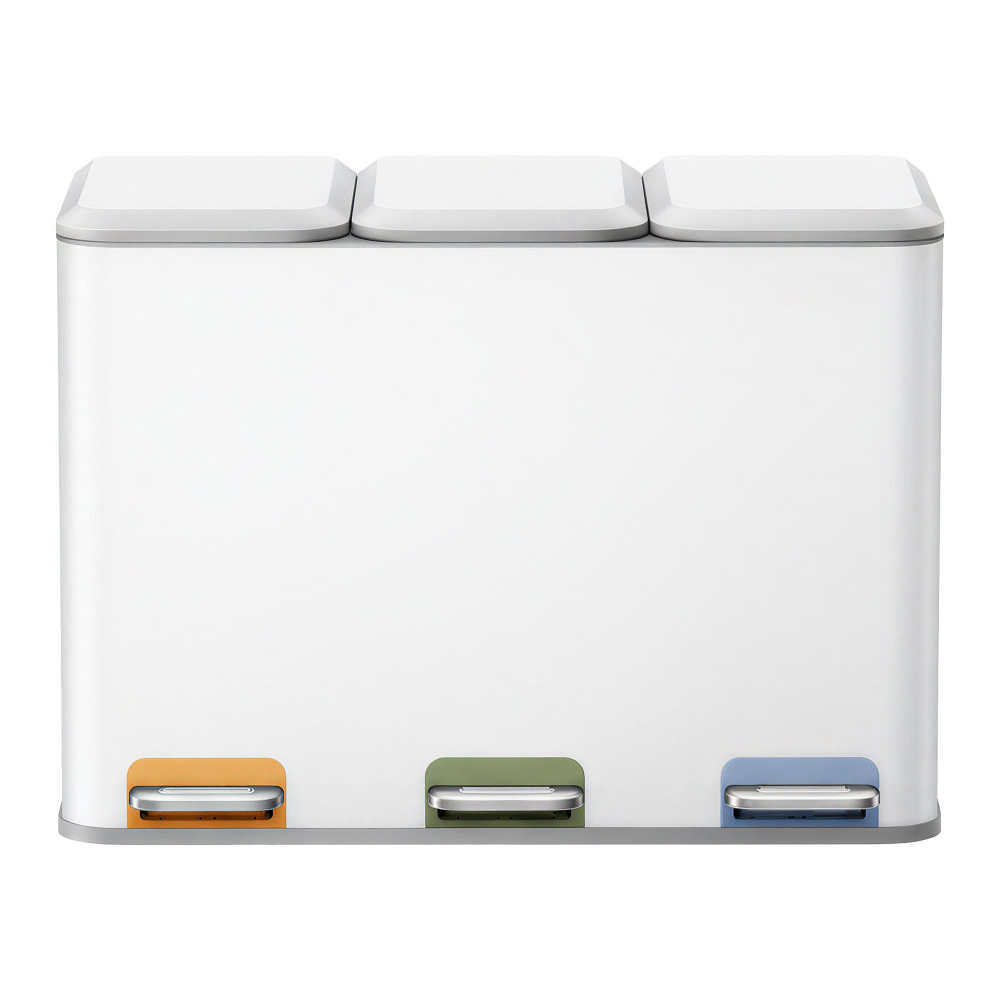 SONGMICS Mülleimer Mülleimer Küche, Fächer, Abfalleimer mit farbcodierbaren Pedalen, Mülltrennsystem, mit Deckeln und Inneneimern, Stahl, 3 x 15 L