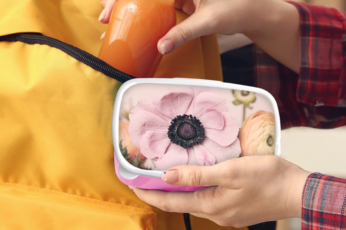 MuchoWow Lunchbox für Brotbox (2-tlg), Kunststoff - - Mädchen, Blumen Pflanzen, Natur Brotdose Snackbox, Erwachsene, Kunststoff, Kinder, rosa