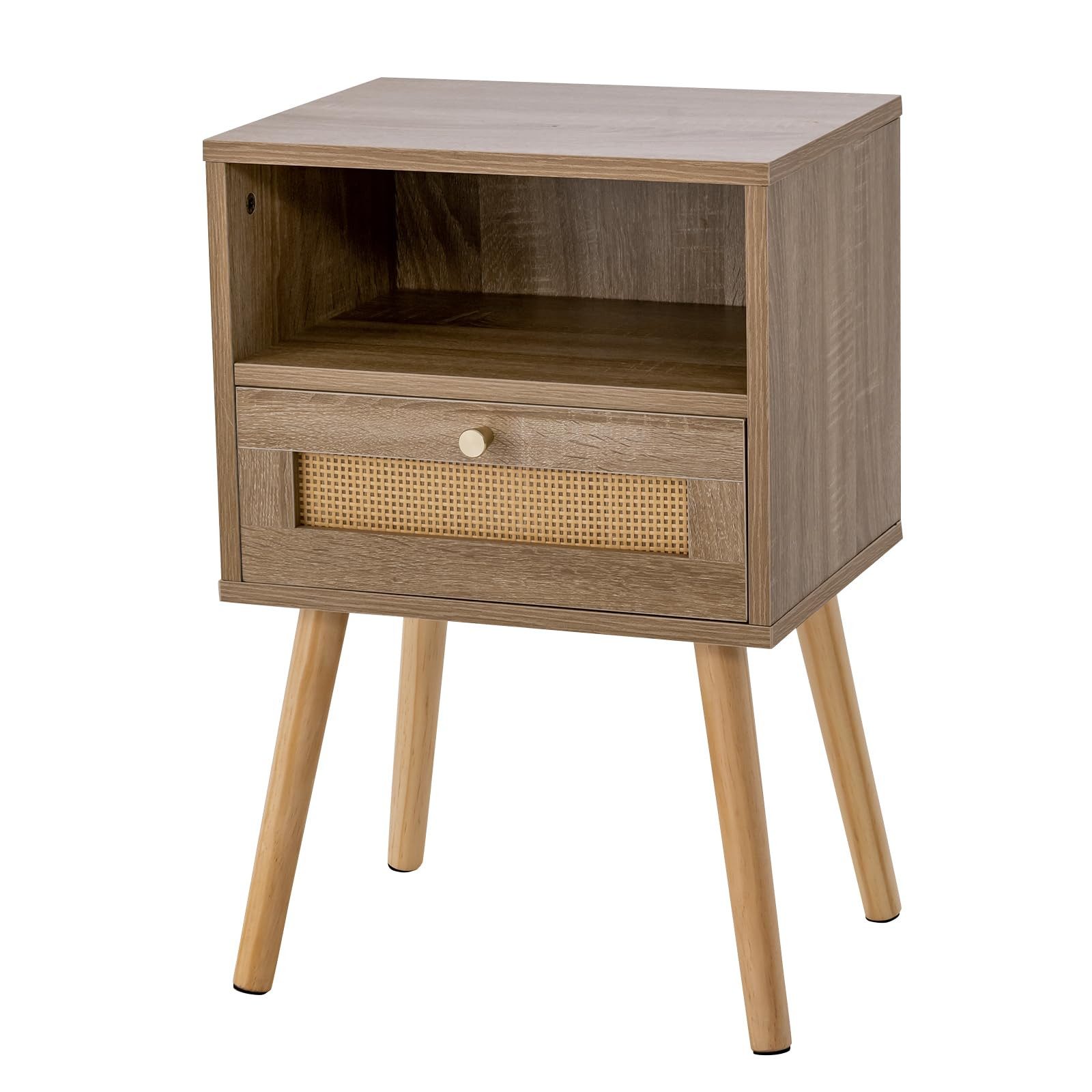 COSTWAY Nachttisch (1-St), Beistelltisch Rattan, mit Schublade, 40 x 30 x 60,5 cm