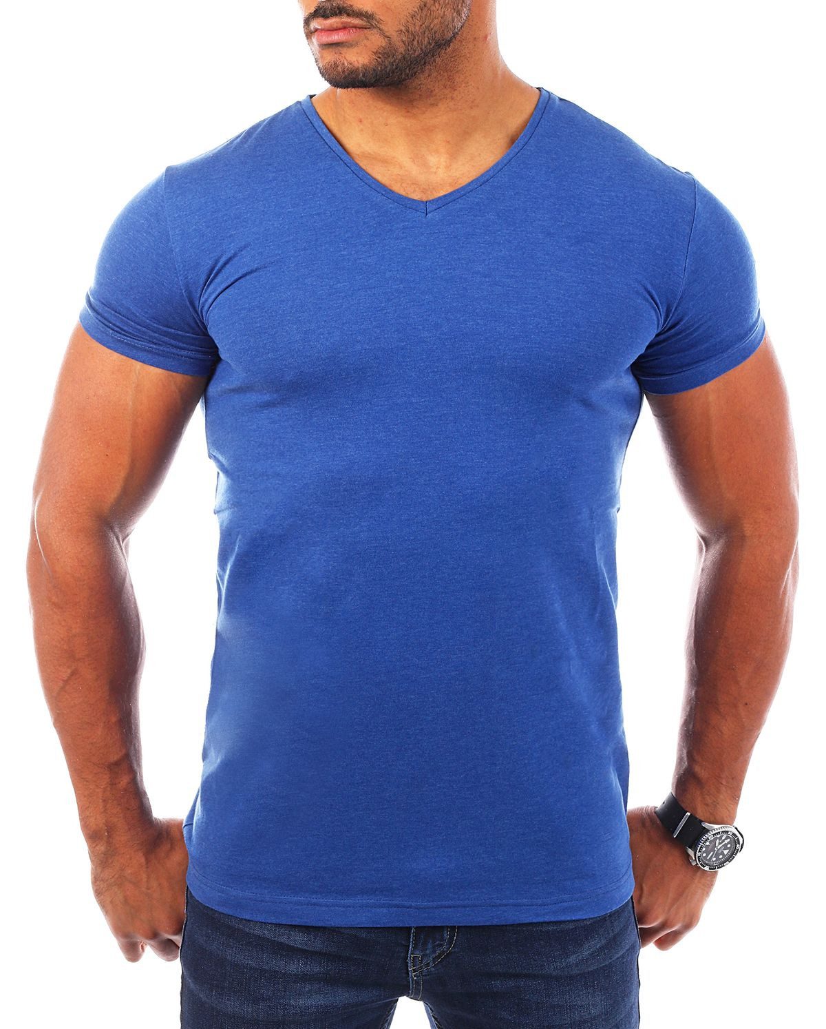 Young & Rich T-Shirt Herren Uni Basic V-neck V-Ausschnitt Unterziehshirt 1700 V-Ausschnitt unifarben kurzarm slim fit