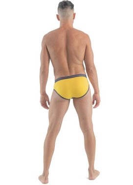 Geronimo Slip Erotic Push or Zipp Mini-Slip mit Druckknöpfen Yellow S (Mini-Slip, 1-St., Lederoptik)