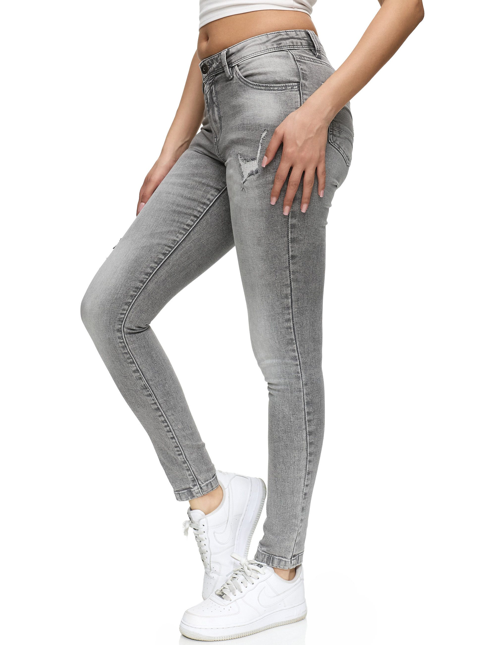 REPUBLIX Stretch-Jeans STELLA Damen Destroyed Mid Waist Stretch Denim Jeans – Bild 3 von 5