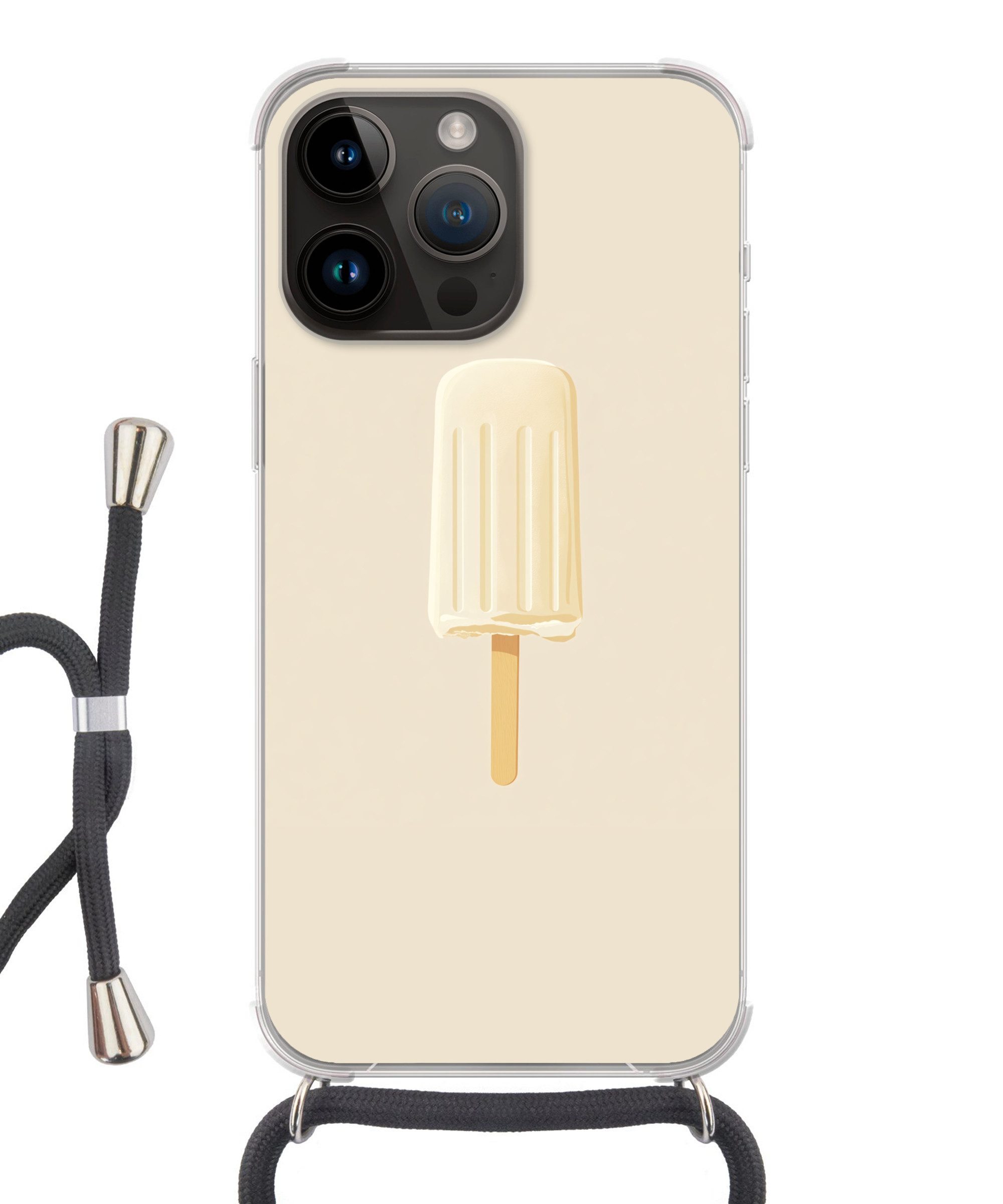 MuchoWow Handyhülle für Apple iPhone 14 Pro Minimalistisch - Wassereis - Stick - Beige, Tragbare Handyhüllen mit Kette zum umhängen, Handykette Handyband